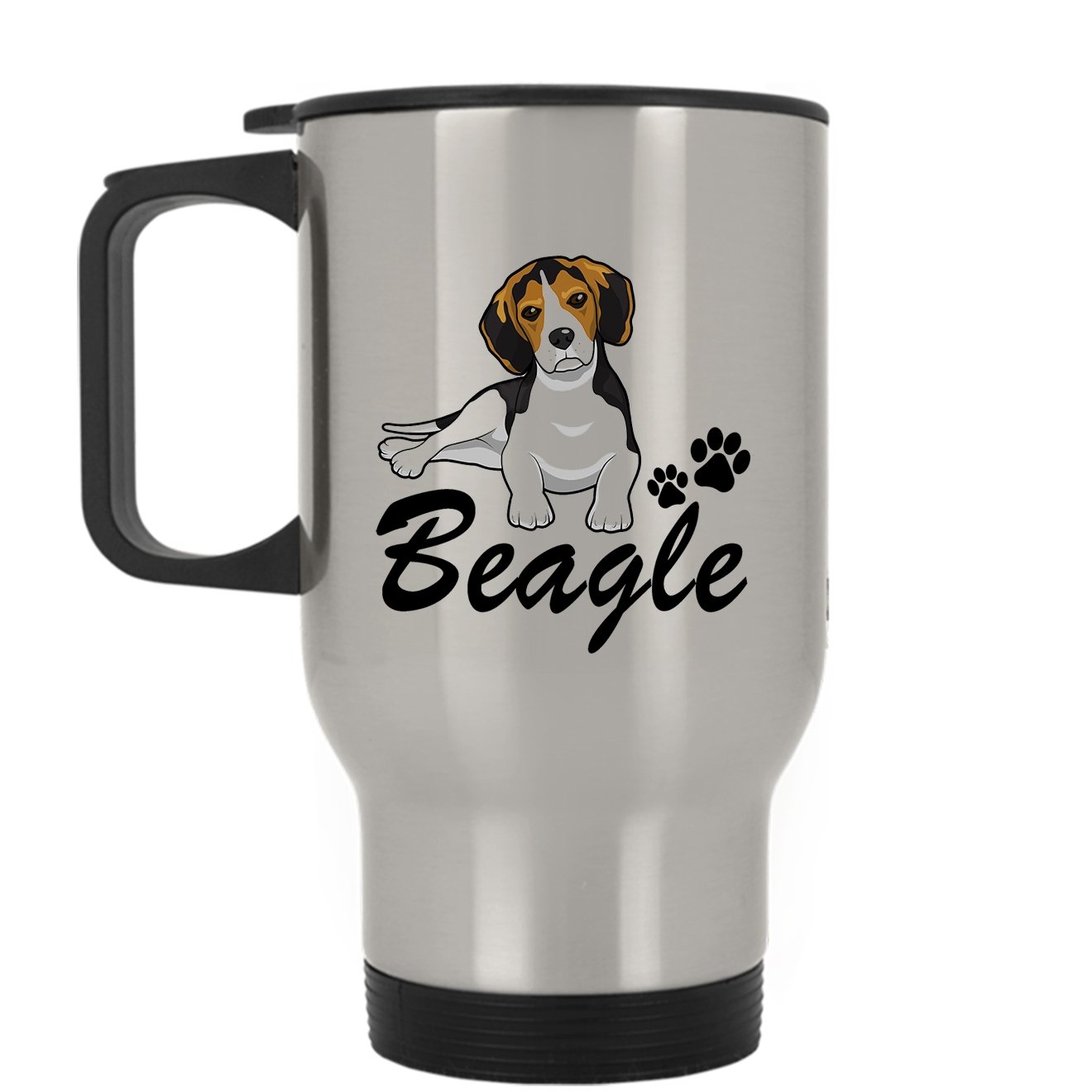 Beagle Stainless Steel Travel Mug - Insulated Silver Coffee Cup for Hot & Cold Drinks - Perfect for Camping, Office & Commuting - Love Beagle Design