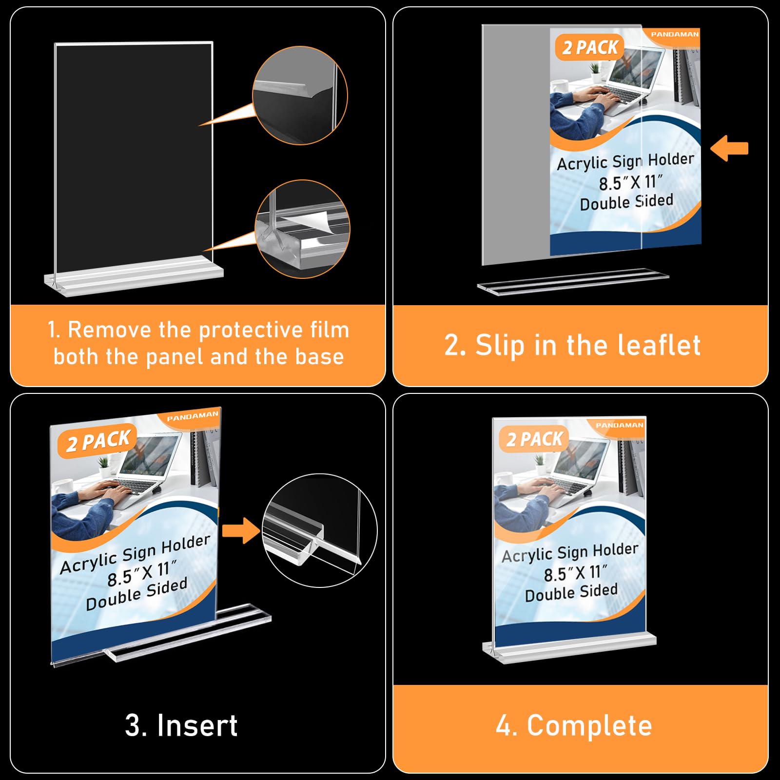 2 Pack 8.5 x 11 Vertical Double Sided Acrylic Sign Holders - Clear Plastic Flyer Stand for Pictures, Menus, Posters - Perfect for Office, Restaurant, Retail Store, Home & Mall Displays