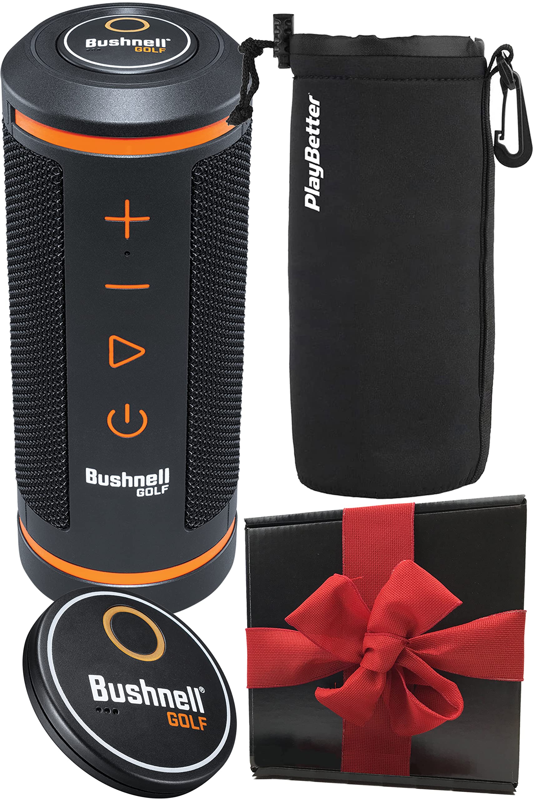Bushnell Wingman GPS Golf Speaker with Bluetooth & Audible GPS Distances - Includes Protective Pouch & Gift Box with Red Bow - Perfect Holiday Golf Gift for Men & Women - Ideal for Golf Courses, Driving Range & Outdoor Activities