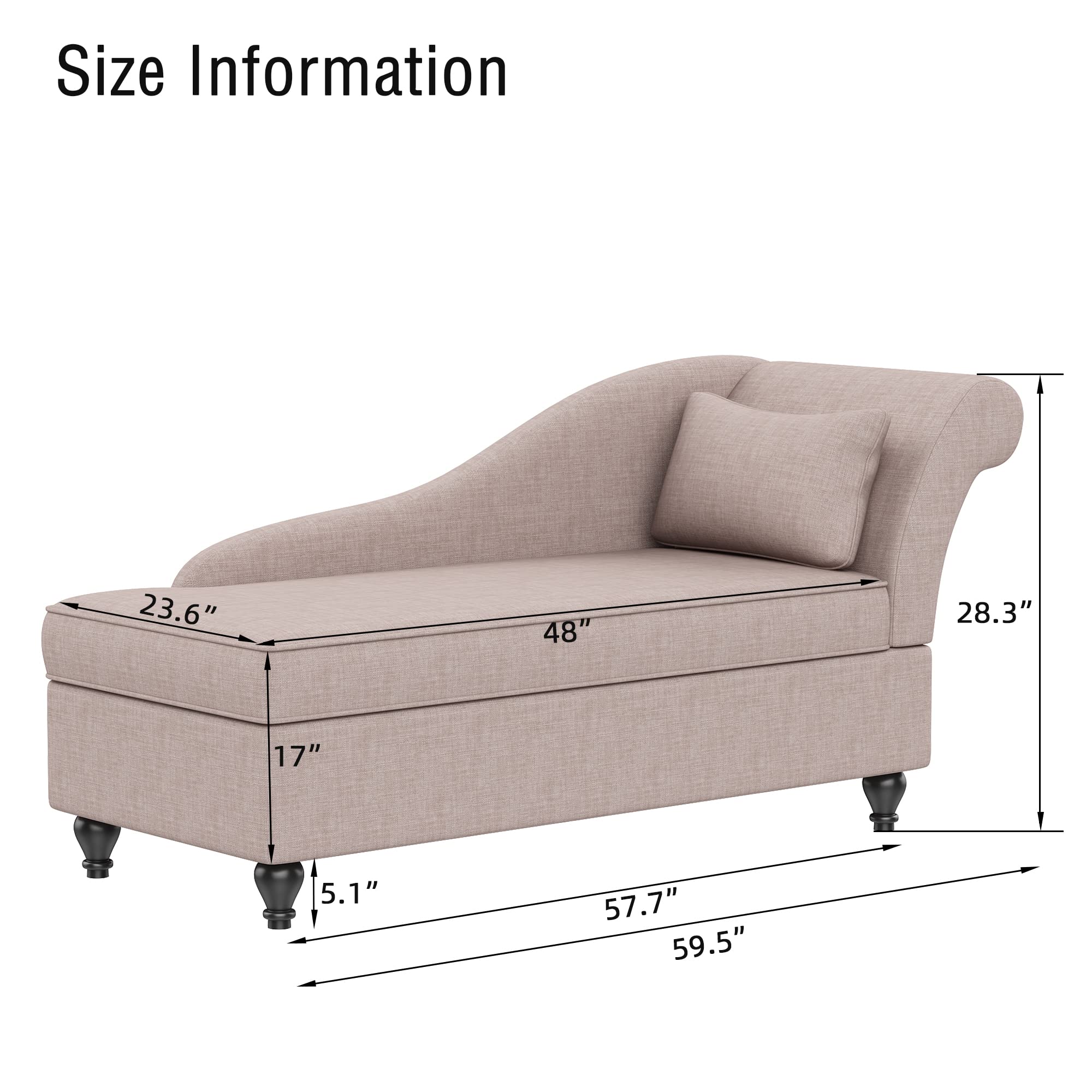 Yongqiang Upholstered Fabric Chaise Lounge Chair with Wood Legs - Right Arm Tan for Living Room, Bedroom & Small Spaces - Perfect for Relaxing, Reading & Napping