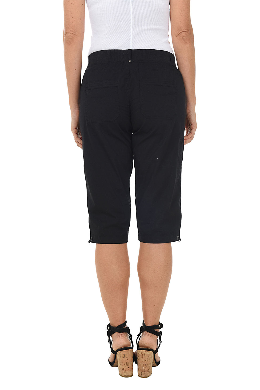 Valerie Women's Pull-On Grommet Capri Pants - Stretch Comfort Fit Casual Summer Pants for Work, Travel & Everyday Wear