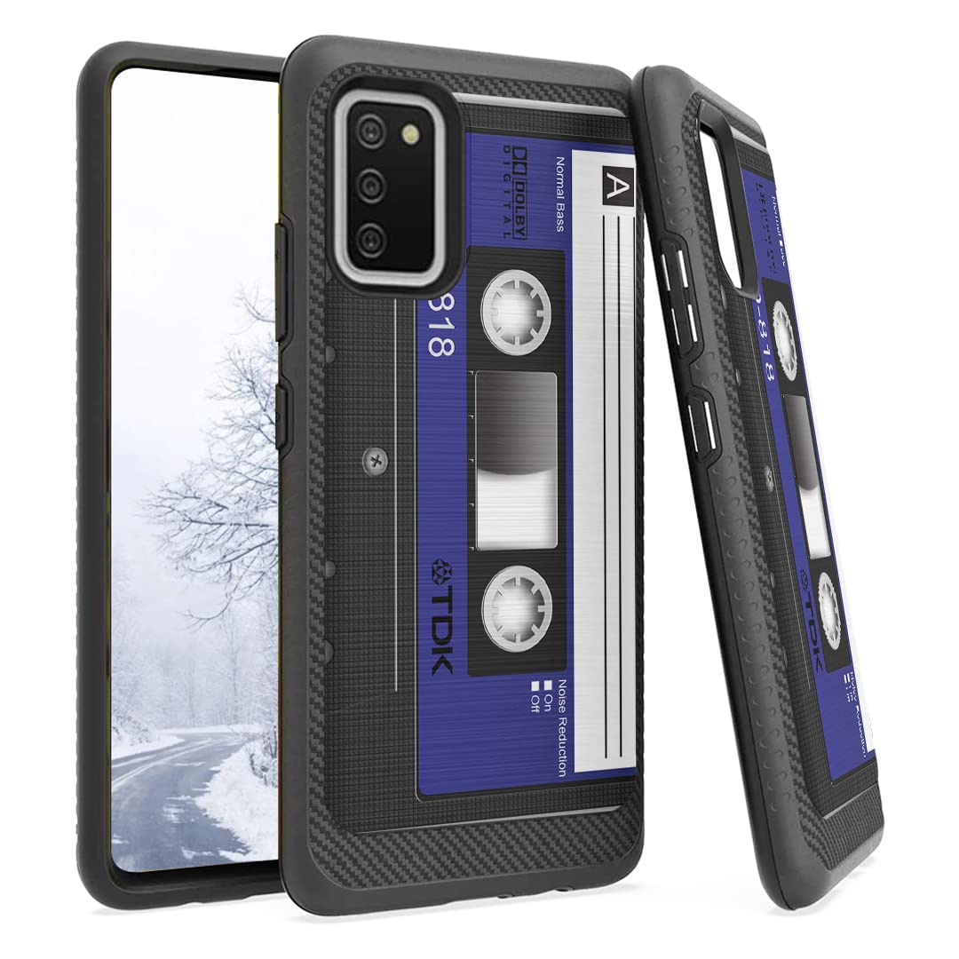 Heavy Duty Hybrid Carbon Edge Phone Case for Samsung Galaxy A02s SM-A025F - Shockproof Protective Cover with Stylish Design for Men & Women (Blue Cassette Tape) | Perfect for Everyday Use, Travel & Outdoor Activities