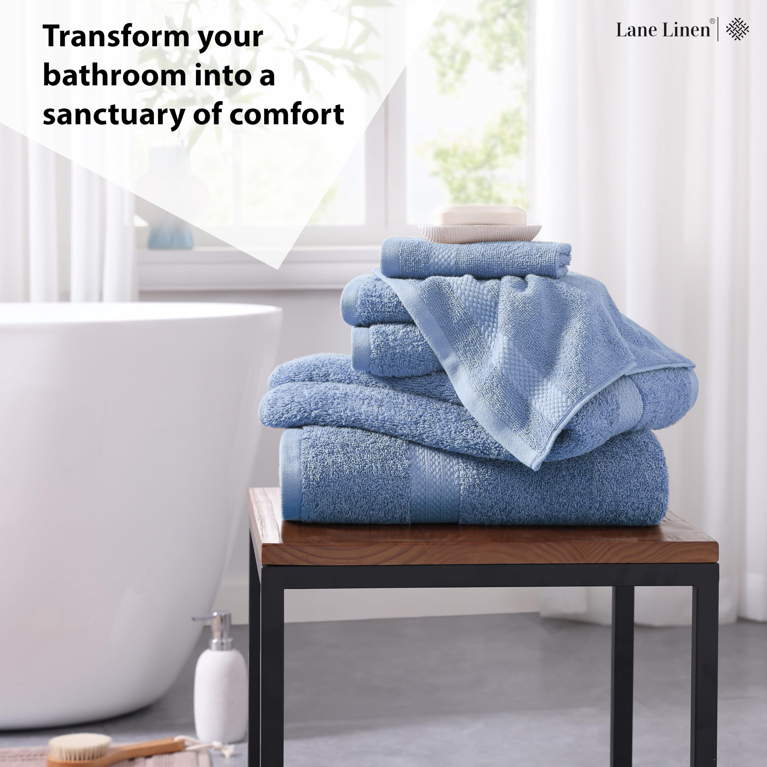 Premium 100% Cotton Bath Towels Set of 6 - Extra Large Hotel Quality Towels (2 Bath, 2 Hand, 2 Washcloths) | Soft & Absorbent for Spa, Gym & Luxury Bathroom | Cerulean Blue