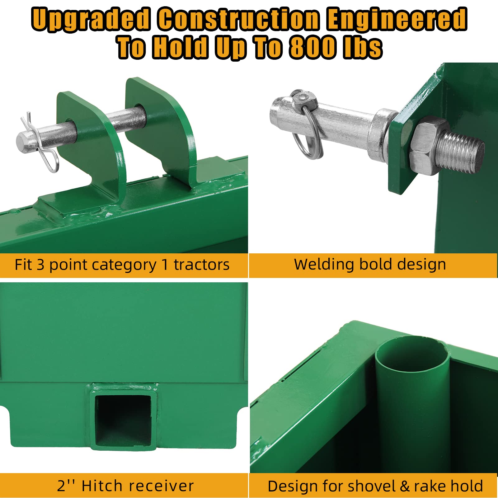 800lbs Capacity 3 Point Ballast Box - 5 cu.ft Heavy Duty Tractor Counterweight for Category 1 Hitch, Fits Standard 2'' Receiver - Perfect for Tractor Stability, Load Balancing & Agricultural Work