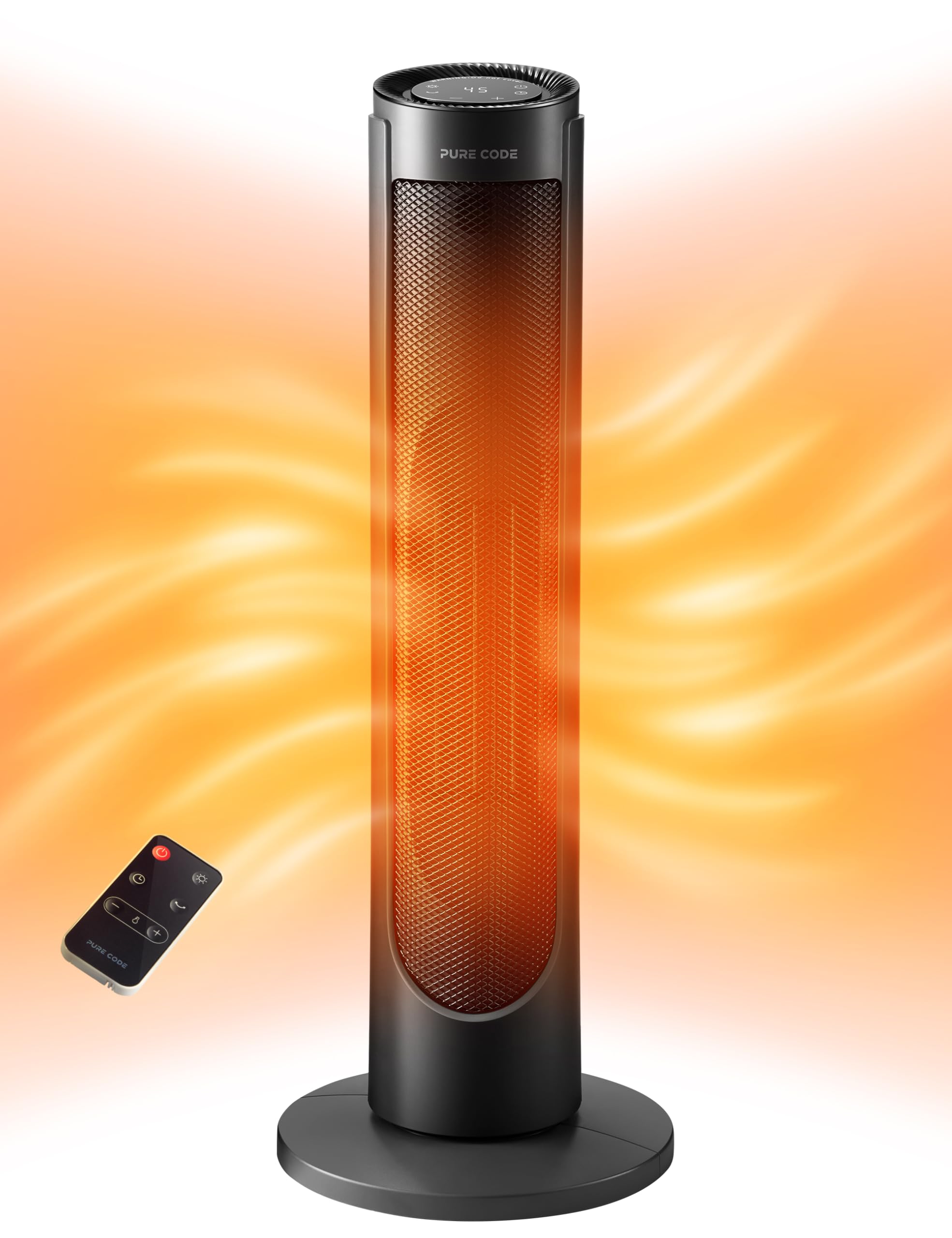 PURE CODE Space Heater - 1500W Portable Electric Heater with Voice & Remote Control, PTC Ceramic Fast Heating, 3 Modes & 12H Timer, Overheat & Tip-Over Protection for Indoor Use - Perfect for Office, Bedroom, Home & Small Spaces