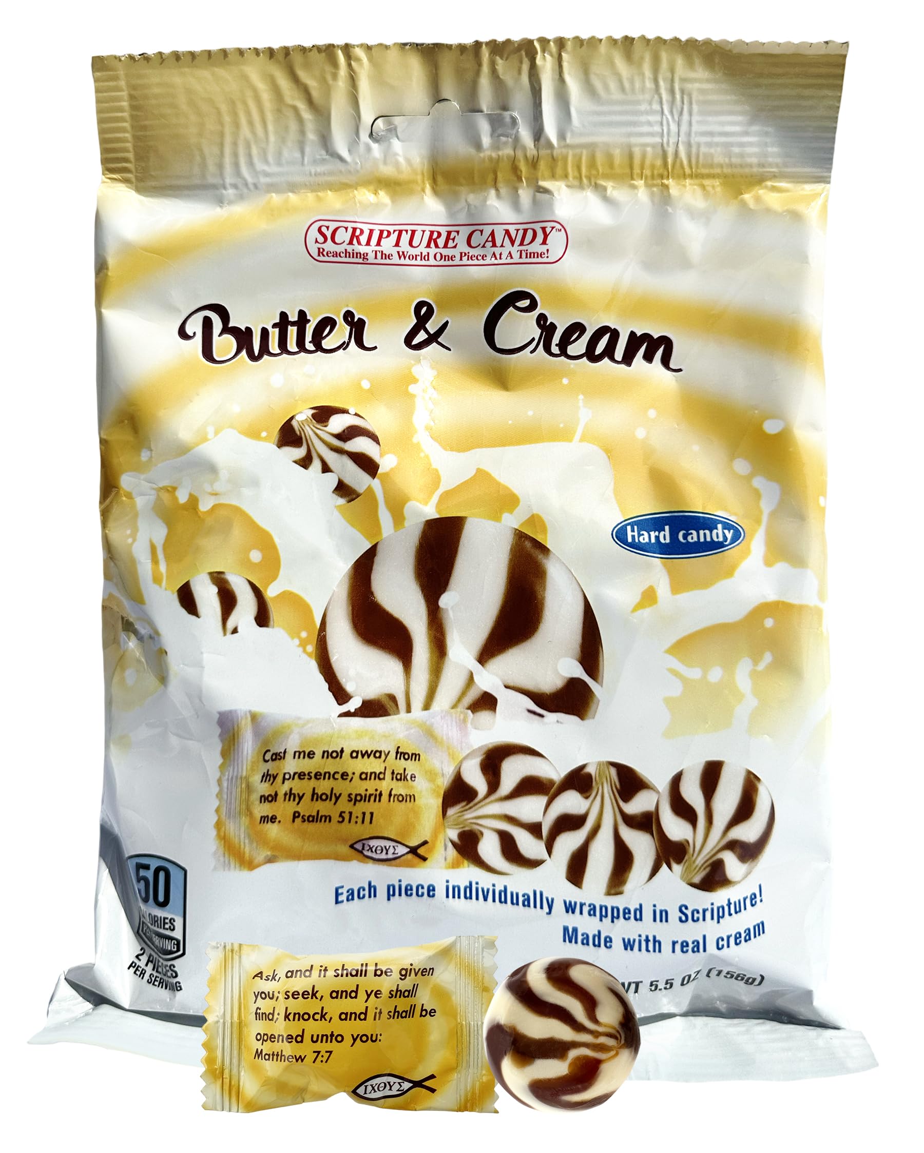 Scripture Candy - Butter & Cream Hard Candy - 5.5oz (25 Pieces) - Christian Gift, Bible Study Snack, Church Events & Family Gatherings