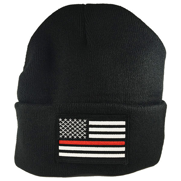 Haloid Solutions American Flag Beanie with Thin Red Line - Patriotic Winter Hat for Men & Women - Perfect for Outdoor Activities, Sports, and Casual Wear