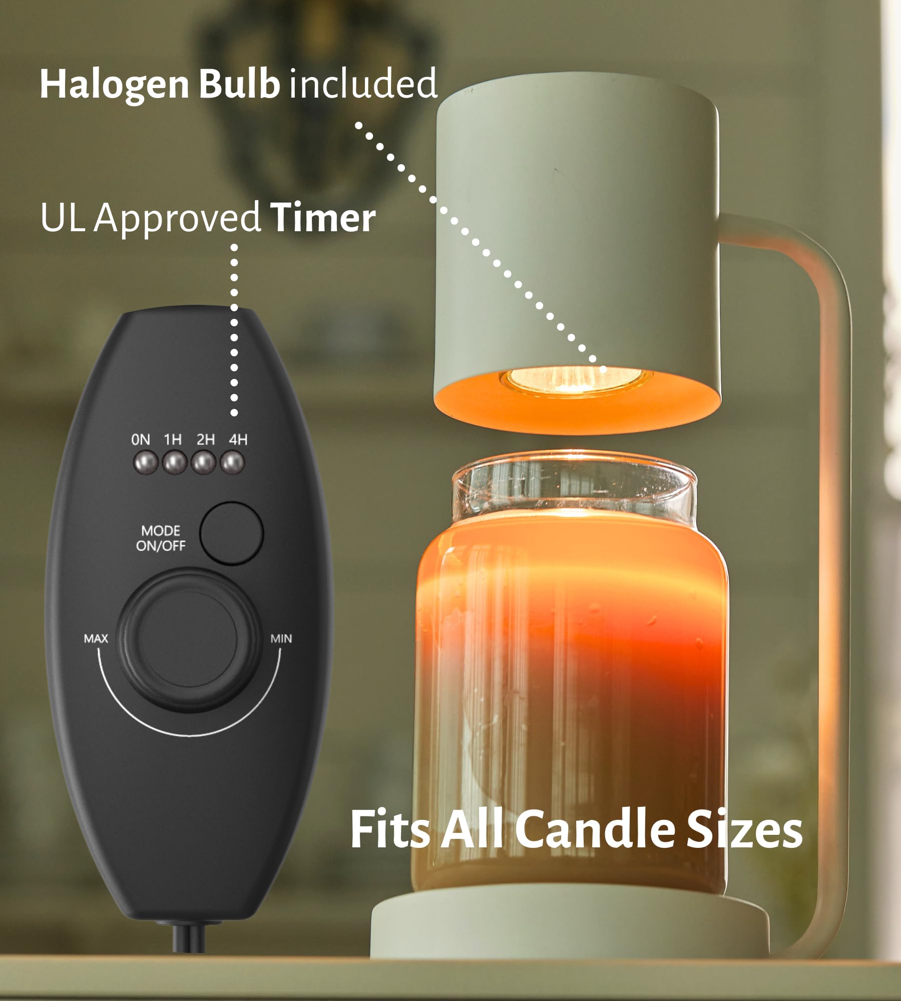 Cozyberry® Querencia Candle Warmer Lamp - Dimmable Yankee Candle Jar Warmer for Large & Small Candles, 110-120V Metal Melter (White) | Perfect for Home Decor, Relaxation, and Aromatherapy