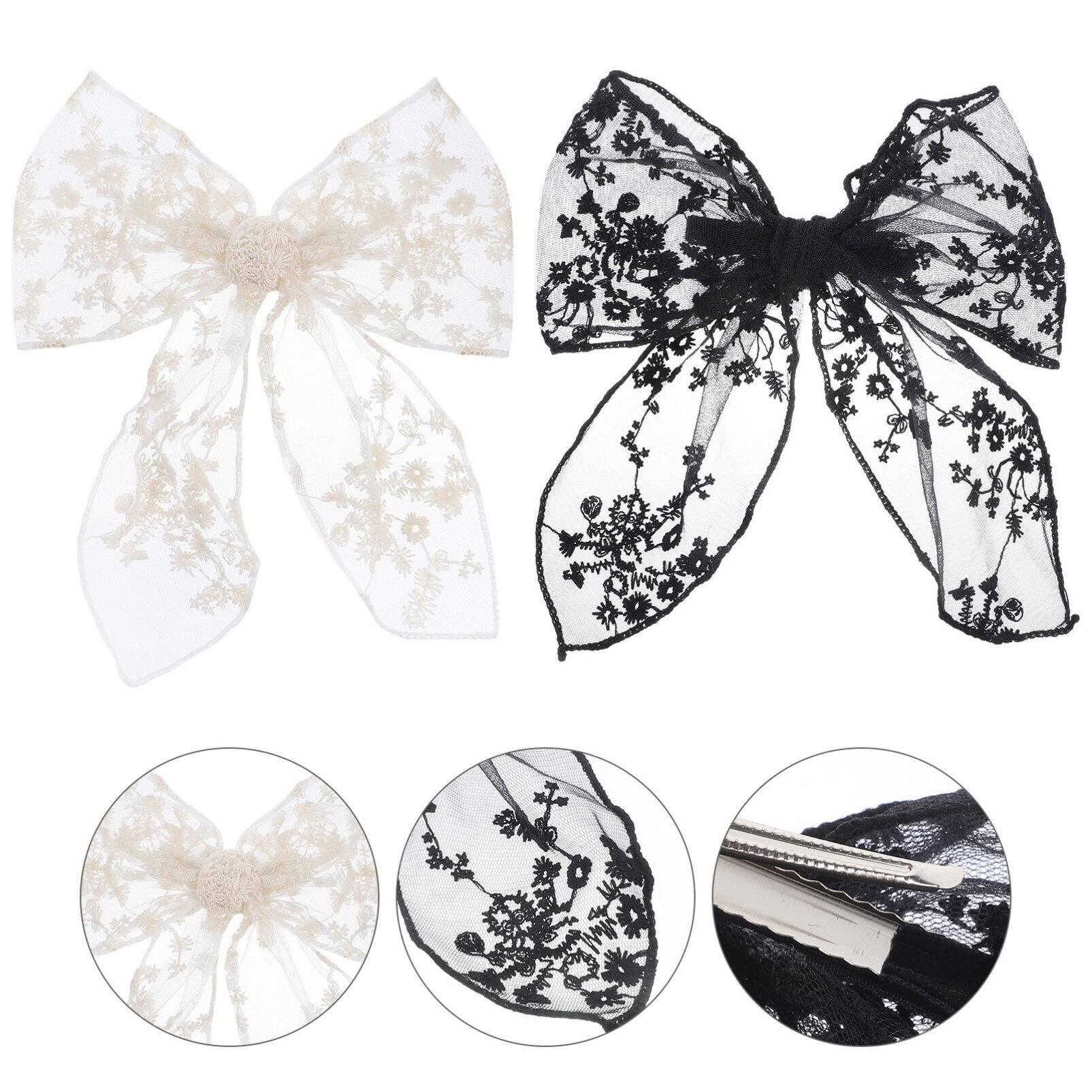 Embroidered Lace Hair Bows for Women & Girls - 2pcs Set for Parties & Weddings