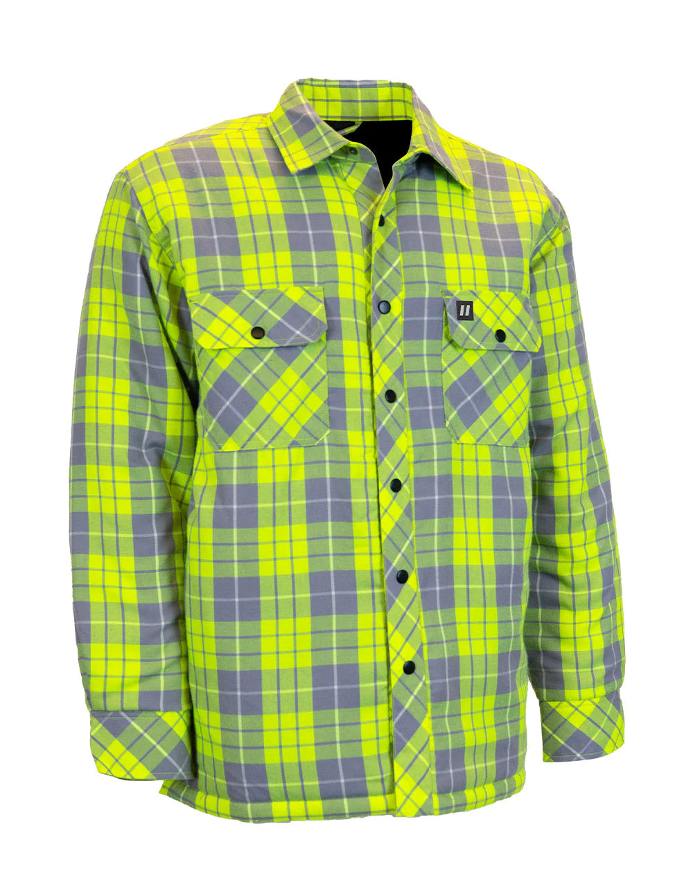 FORCEFIELD Hi-Vis Plaid Quilted Flannel Shirt Jacket with Reflective Striping - Safety Workwear for Construction, Outdoor & Night Activities - 024 LC53QF HVRS