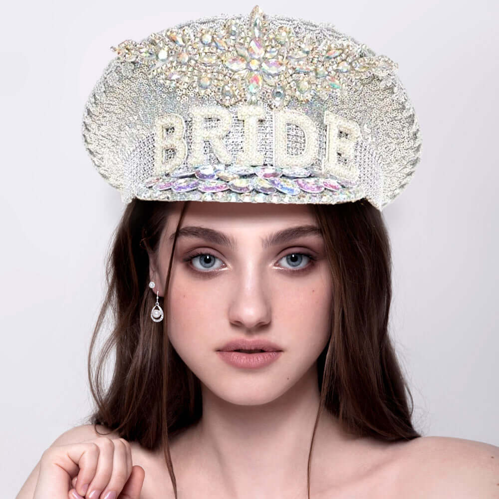 Sparkling Silver Sequin Bride Hat with Message Accent - Perfect for Bachelorette Parties, Weddings & Bridal Showers