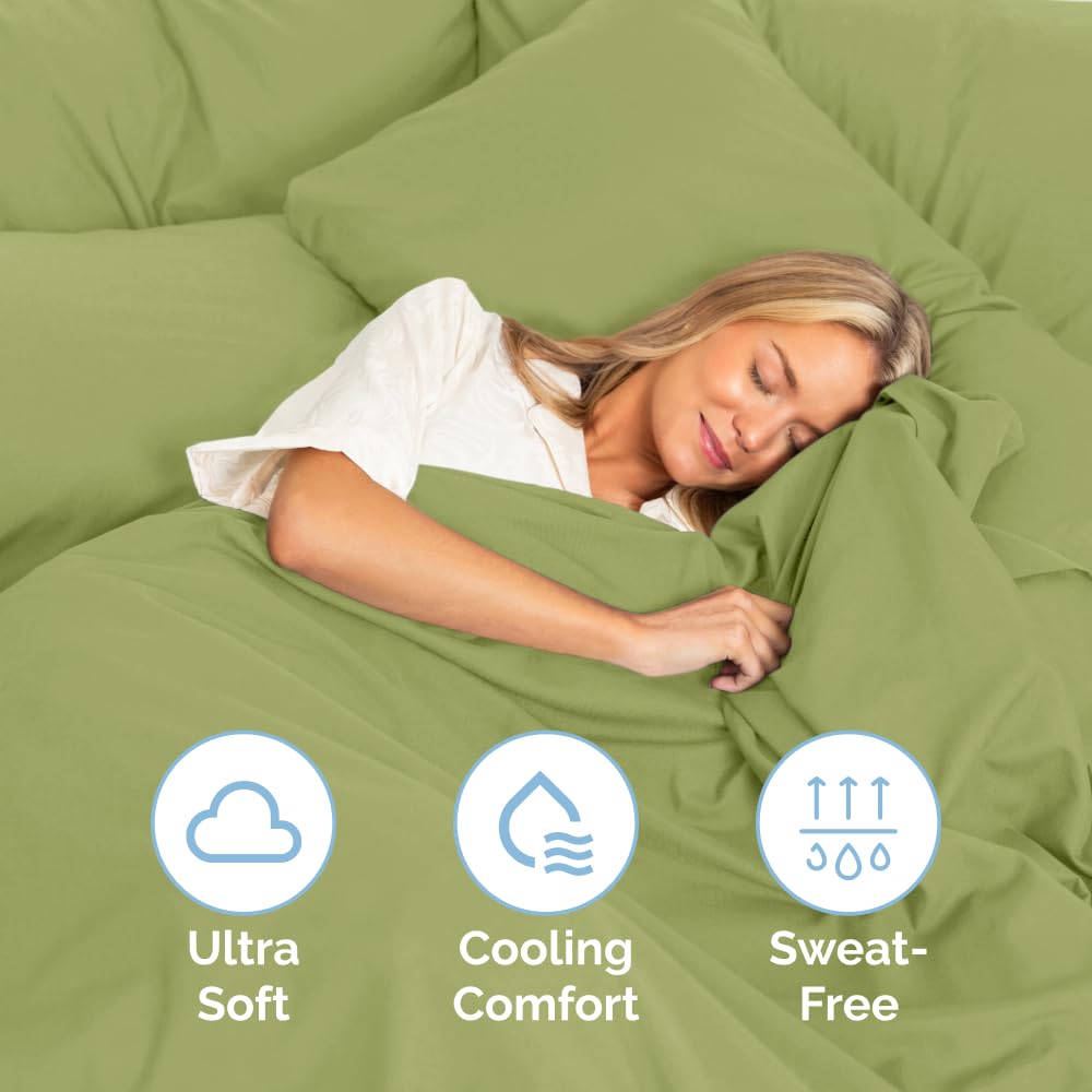 CGK Unlimited Queen Size 4-Piece Sheet Set - Breathable Cooling Bed Sheets - Luxury Hotel Quality - Deep Pocket Easy Fit - Soft Wrinkle-Free - Light Olive Green - Perfect for Home, Guest Room & Vacation Rental Comfort