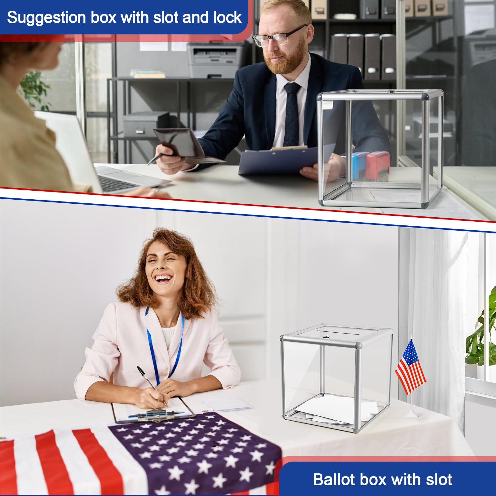 11.41 Inch Large Acrylic Donation Box with Lock - Secure Cash Storage Container for Fundraising, Voting & Raffle Tickets | Perfect for Charity Events, School Fundraisers & Office Contests
