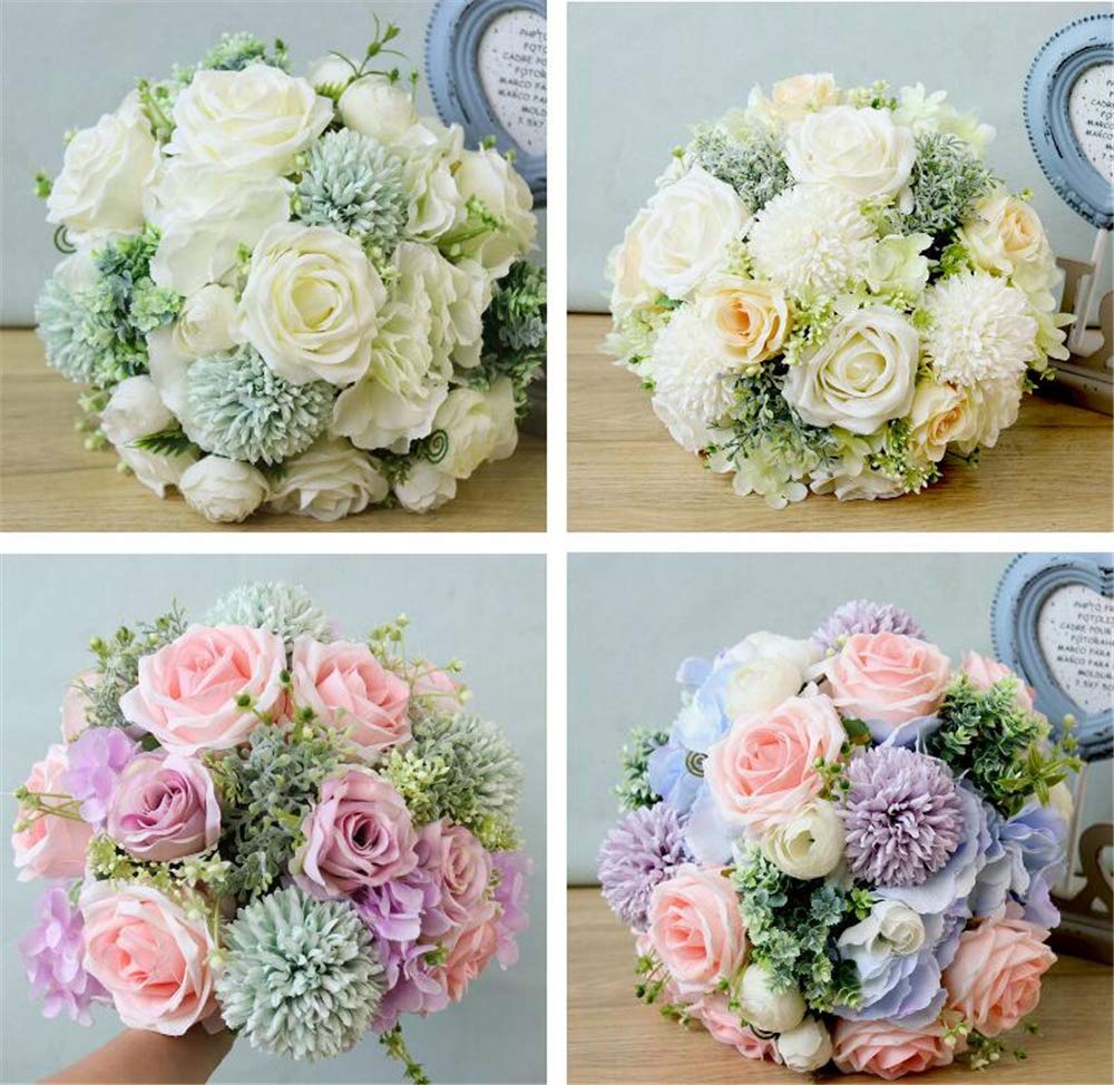 Elegant Ivory, Green & Champagne Fabric Flower Wedding Bouquet - Bridal & Bridesmaid Bouquet with Roses & Dahlia for Toss Ceremony | Perfect for Bridal Showers, Wedding Receptions & Photo Shoots