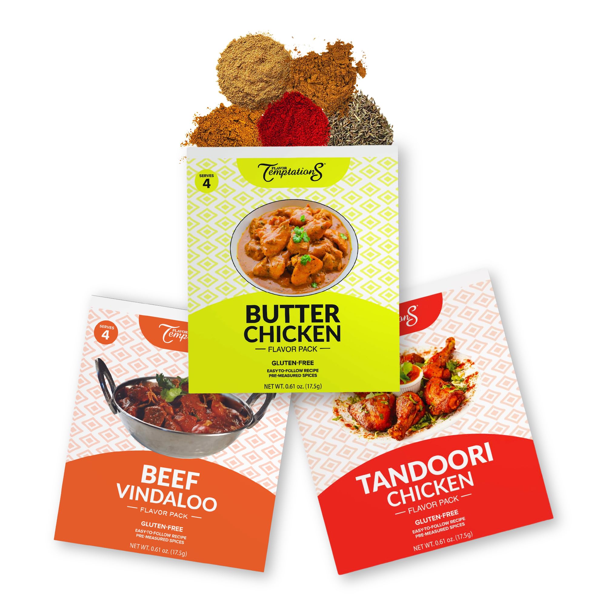 Authentic Indian Spice Kits - Butter Chicken Makhani, Tandoori Chicken & Beef Vindaloo | Organic Gluten-Free No Sodium Spice Mix | Easy Home Cooking | Perfect for Dinner Parties, Meal Prep & Indian Cuisine Lovers