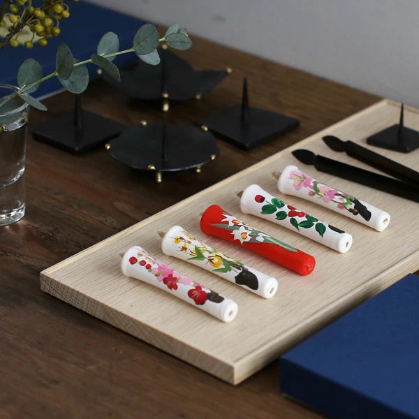 DAIYO Hand-Painted Floral Rice Wax Candles - 5-Piece Set | Japanese Wa Rousoku Traditional Candles for Home Decor, Meditation & Aromatherapy