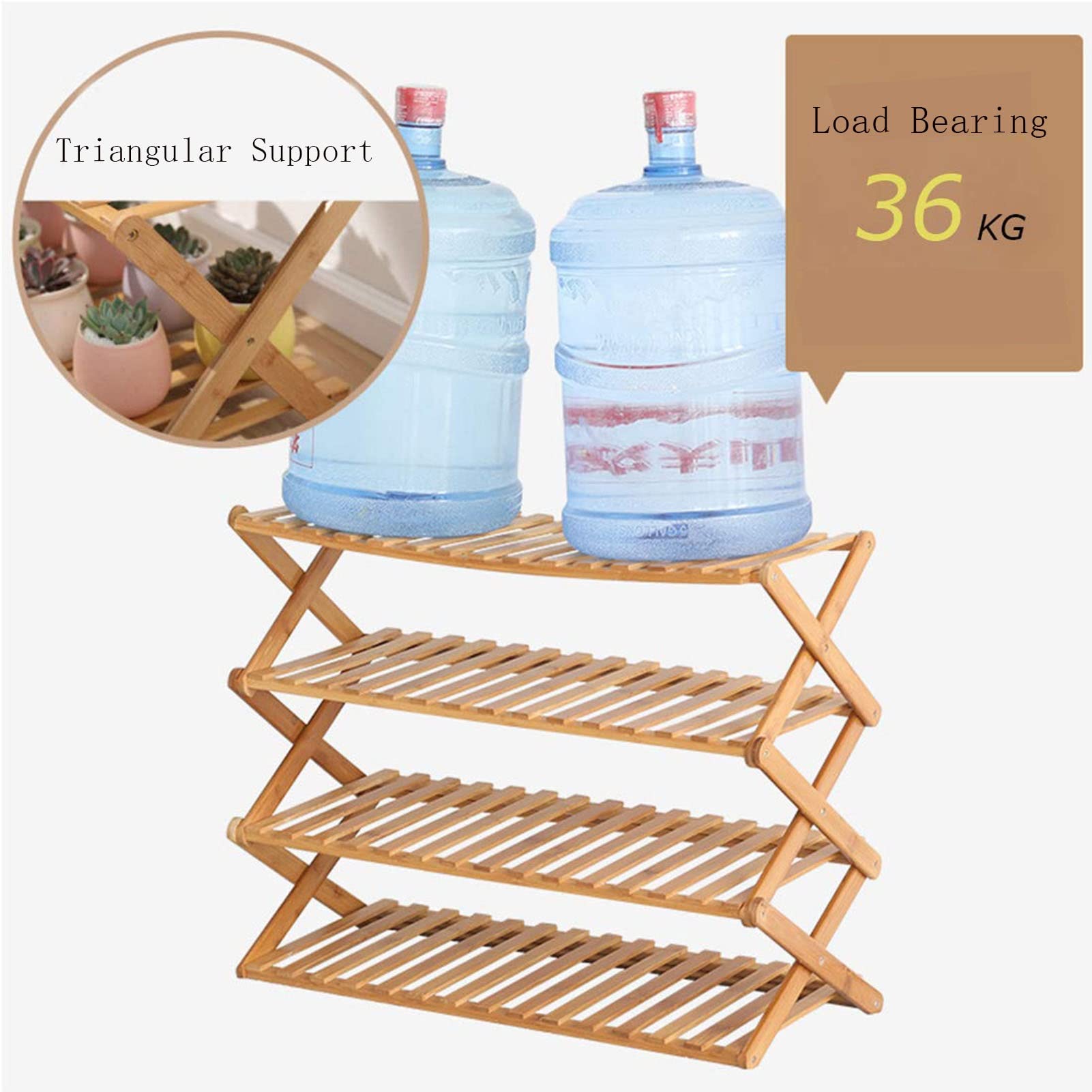 4-Tier Foldable Bamboo Shoe Rack & Luggage Storage Organizer - Space Saving Entryway Shelf for Shoes, Bags & Accessories - Perfect for Hallway, Bathroom, Living Room & Bedroom (80x25x69cm) - Ideal for Small Spaces & Clutter-Free Home Organization