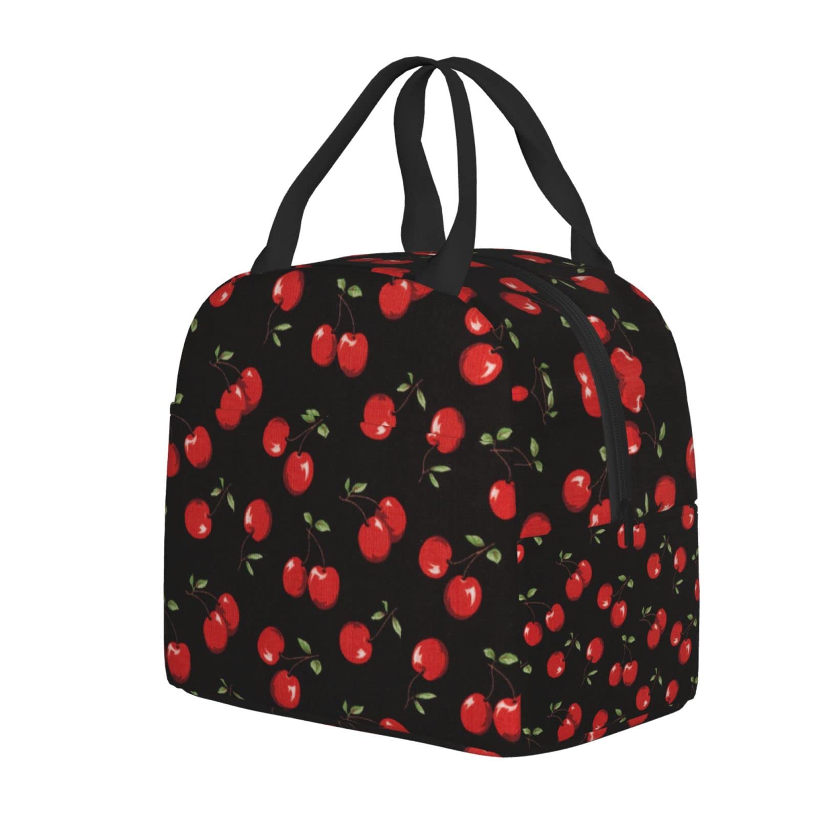 Insulated Black Sweet Cherry Lunch Box - Reusable Thermal Meal Bag for School, Work, Travel & Picnic | Food Container for Men, Women, Boys & Girls | Perfect for Office, Hiking & Outdoor Activities