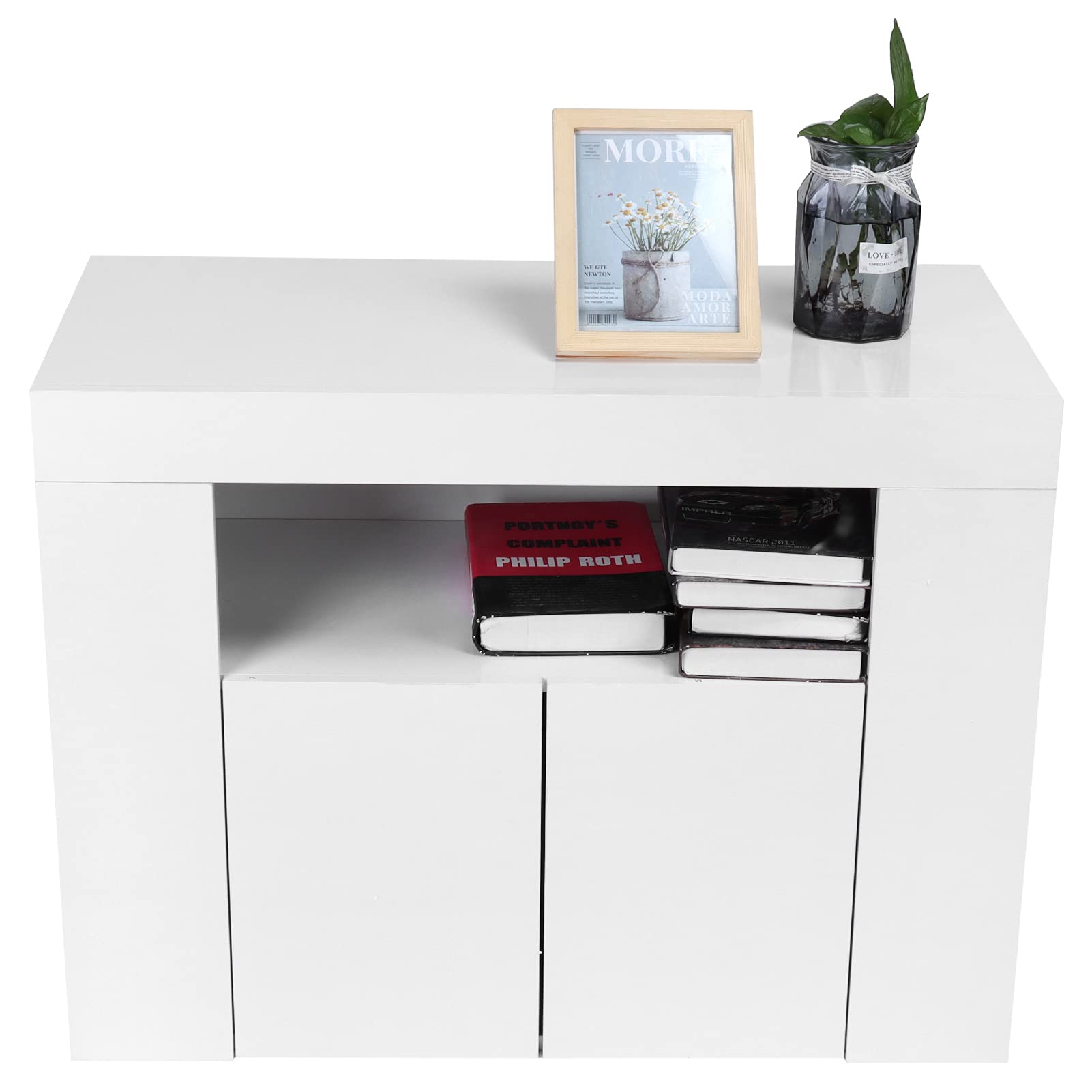 Modern 2-Layer High Gloss LED TV Stand with Corner Design - Multifunctional TV Cabinet for Living Room, Bedroom & Home Theater - White (33.9x15.7x25.6 inches) - Perfect for Small Spaces & Entertainment Centers