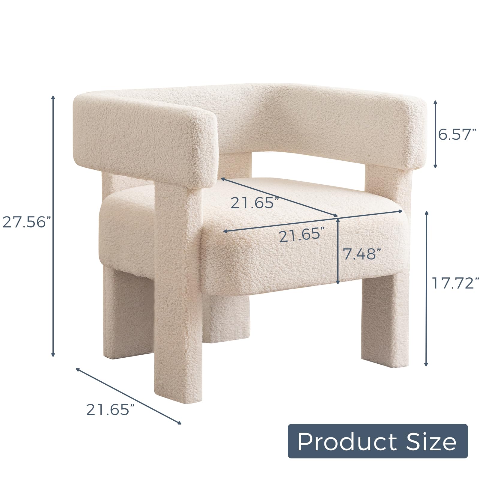 Sherpa Accent Chair - Modern Upholstered Boucle Fluffy Teddy Armchair in White - Super Comfy Reading Chair for Living Room, Bedroom & Office - Perfect for Relaxing, Lounging & Home Decor