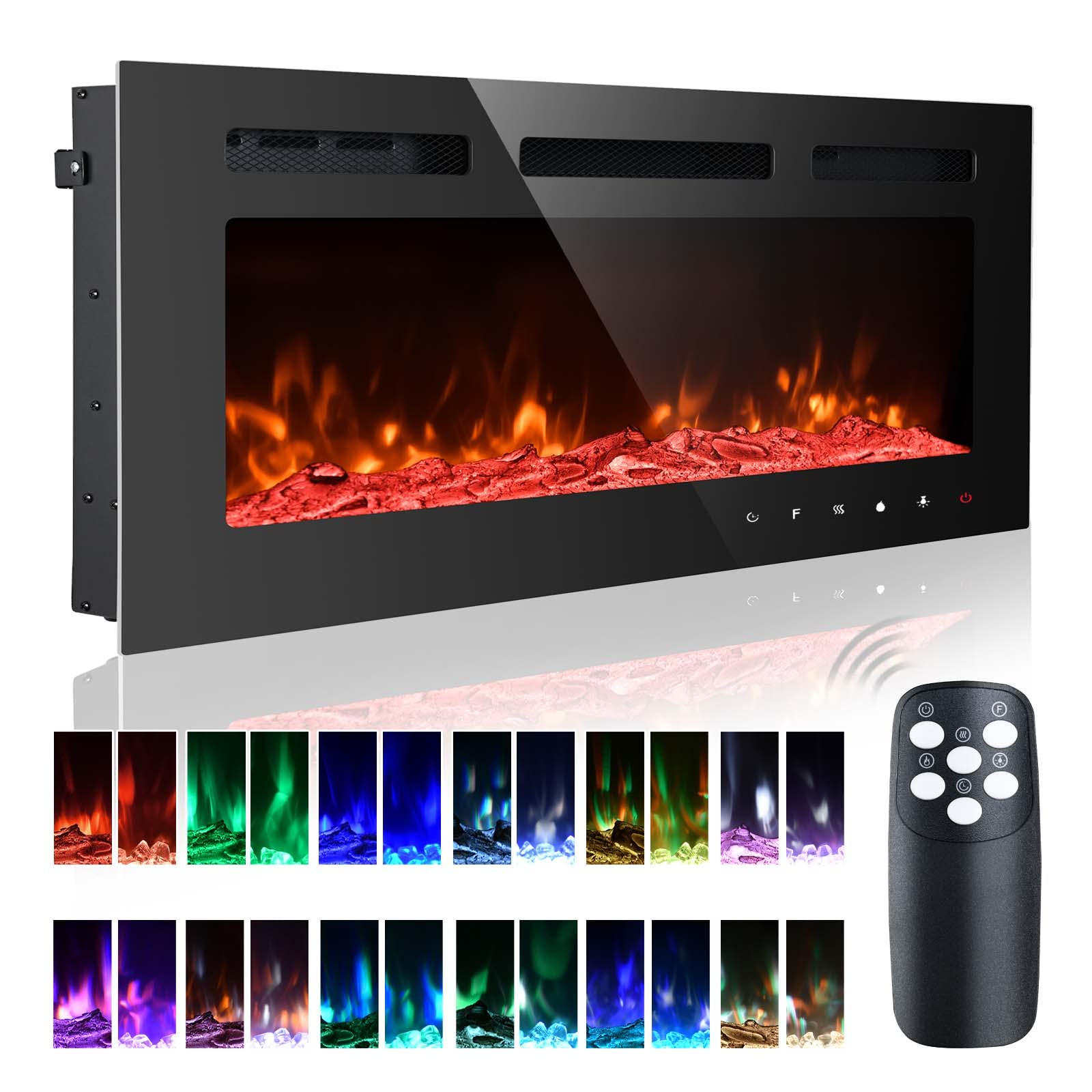 40 Inch Wall Mounted Electric Fireplace with 12 Flame Colors - Overheat Protection & 1-8 Hour Timer - 750W/1500W Adjustable Heat Settings - Includes Logs & Crystal Decor - Perfect for Living Room, Bedroom, and Office Heating