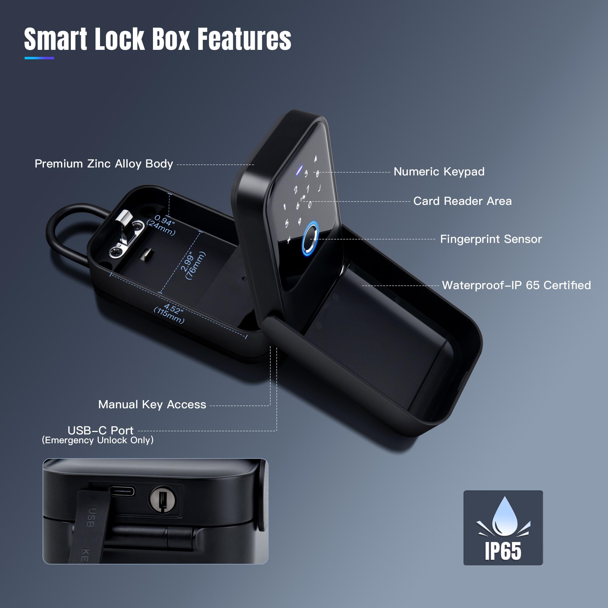 Smart Key Lock Box with Bluetooth & Fingerprint - APP Controlled Secure Key Storage for Homeowners, Realtors & Airbnb Hosts | Weatherproof Outdoor Key Safe with Multiple Access Codes (Ideal for Vacation Rentals, Property Management & Key Exchange)