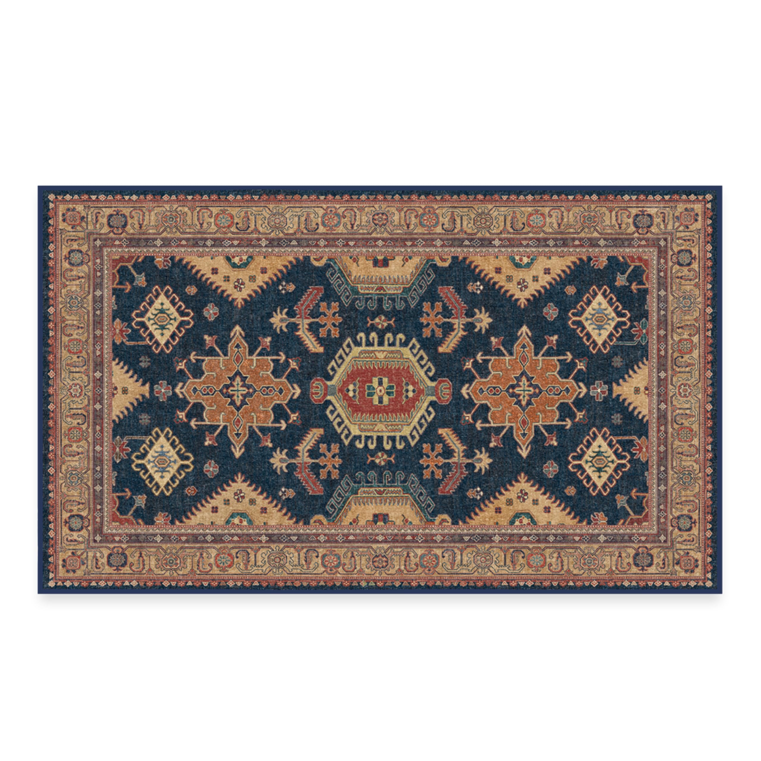 Ruggable Washable 3x5 Area Rug - Cambria Sapphire Vintage Design | Non-Slip Gripper Pad | Perfect for Living Room, Bedroom, Kitchen, Office & Classroom | Easy to Clean & Durable Home Decor