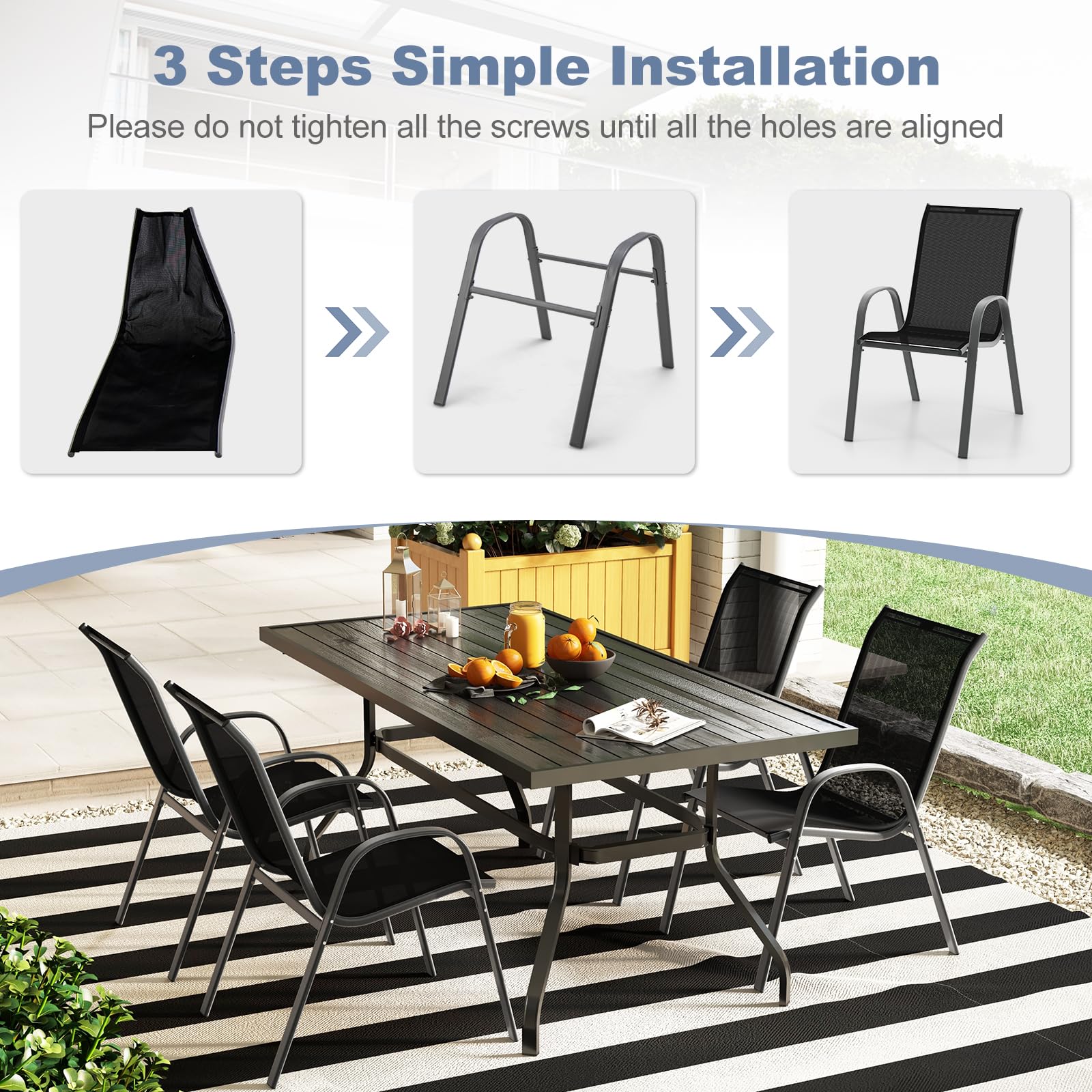 AFSTAR 4-Piece Stackable Patio Chairs Set with Armrests & Breathable Fabric - Outdoor Dining Chairs for Backyard, Poolside, Garden & Patio Furniture - Perfect for Relaxing, Entertaining & Outdoor Dining