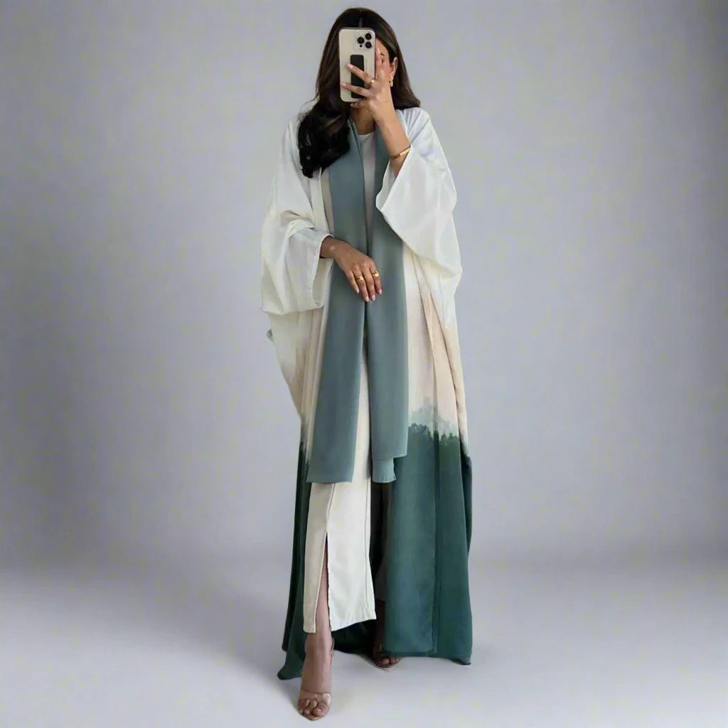 Trendy Tie Dye Muslim Women's Cardigan Open Abaya Dress - Modest Fashion for Prayer, Home & Casual Outings