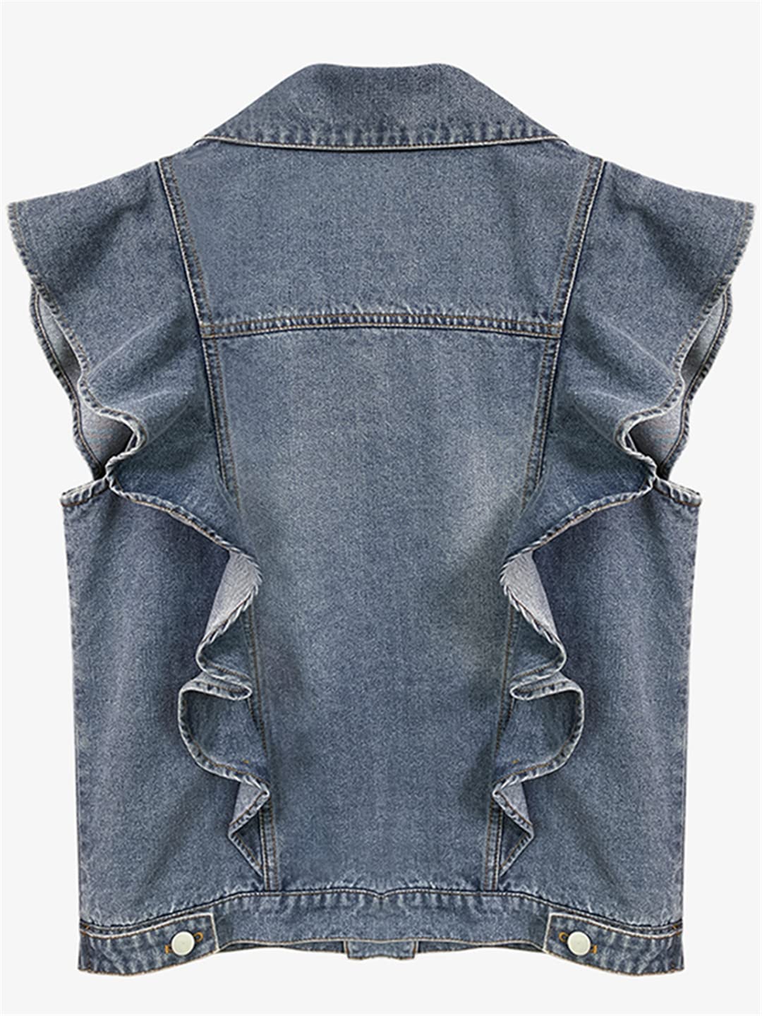 Women's Denim Vest with Turn-Down Collar & Patchwork Details - Single Breasted Jacket with Ruched Pockets | Casual Outfits, Layering Piece for Spring/Fall Fashion
