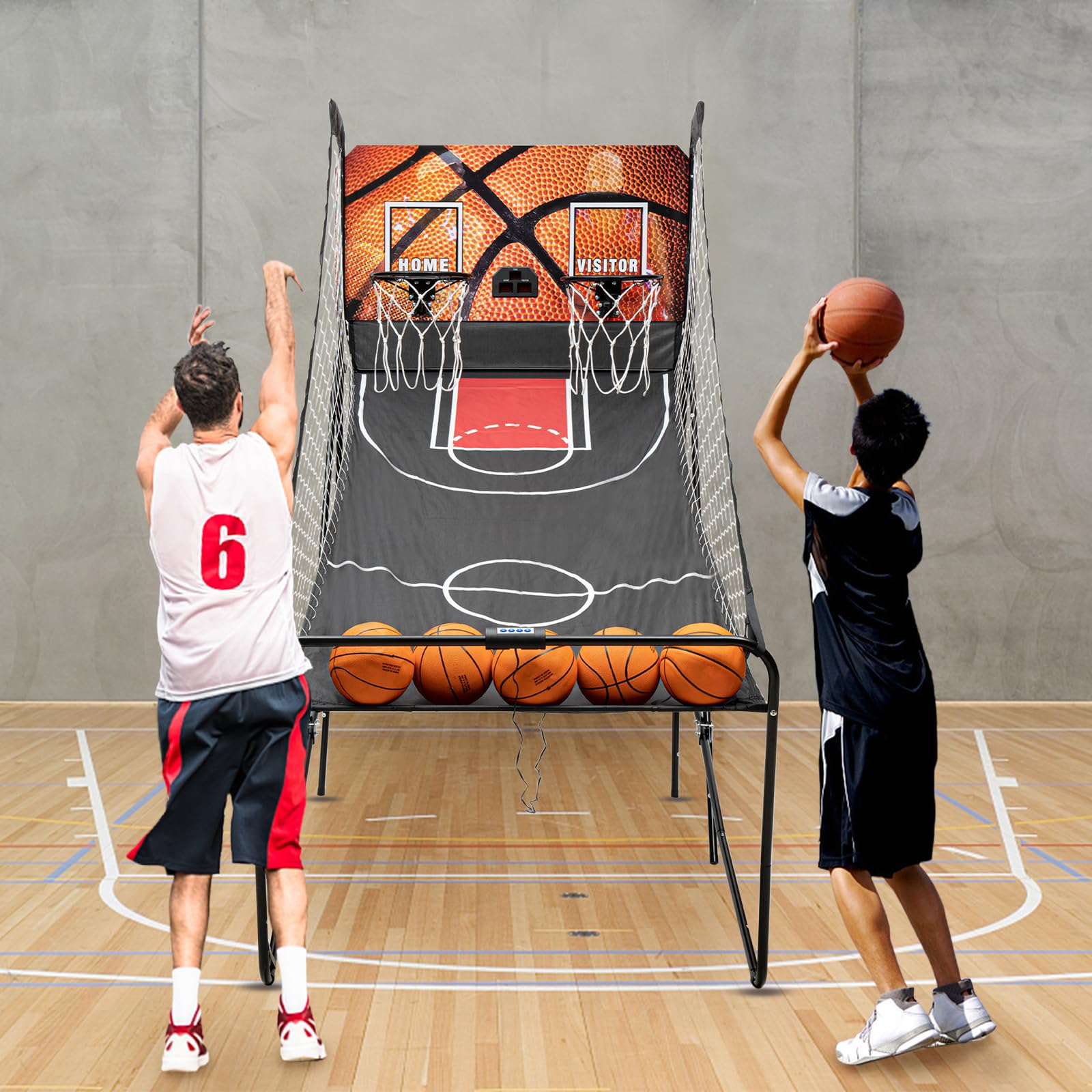 Electronic Basketball Arcade Game - Dual Shot Foldable Basketball Machine with Digital Scoring & Timer - Indoor Basketball Hoop for Teens & Adults - Includes 5 Balls & 2 Nets - Perfect for Home, Office, Game Room & Party Entertainment