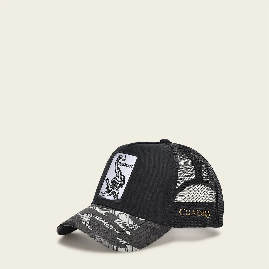GOCC00CA Black Cuadra Caiman Cap for Men - Premium Exotic Leather Cowboy Hat - Western Style Fashion Accessory for Rodeo, Country Music Festivals & Outdoor Adventures