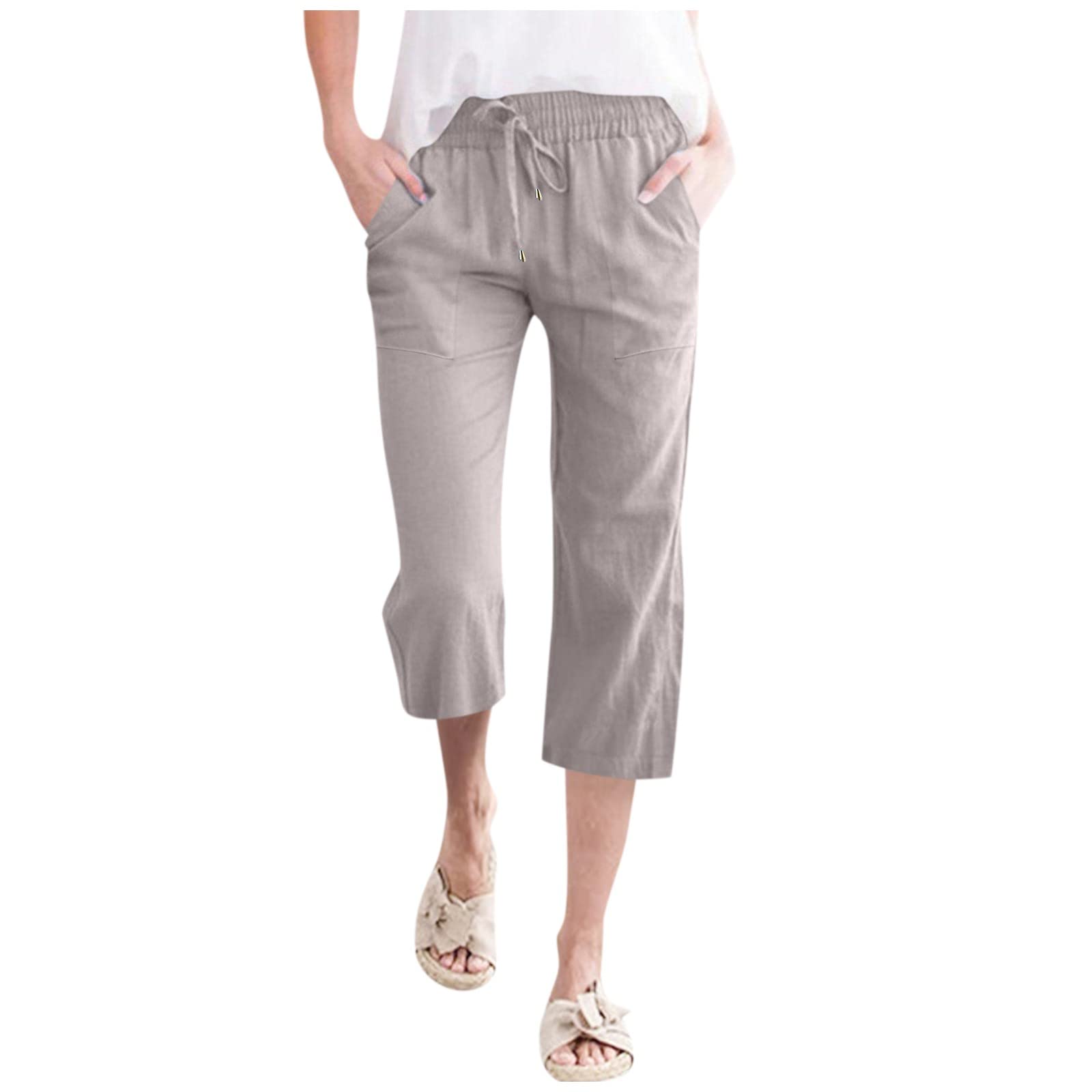 Women's Linen Pants - Comfortable Straight Leg Drawstring Elastic Waist Casual Lounge Trousers | Perfect for Summer, Yoga, Travel & Home Relaxation