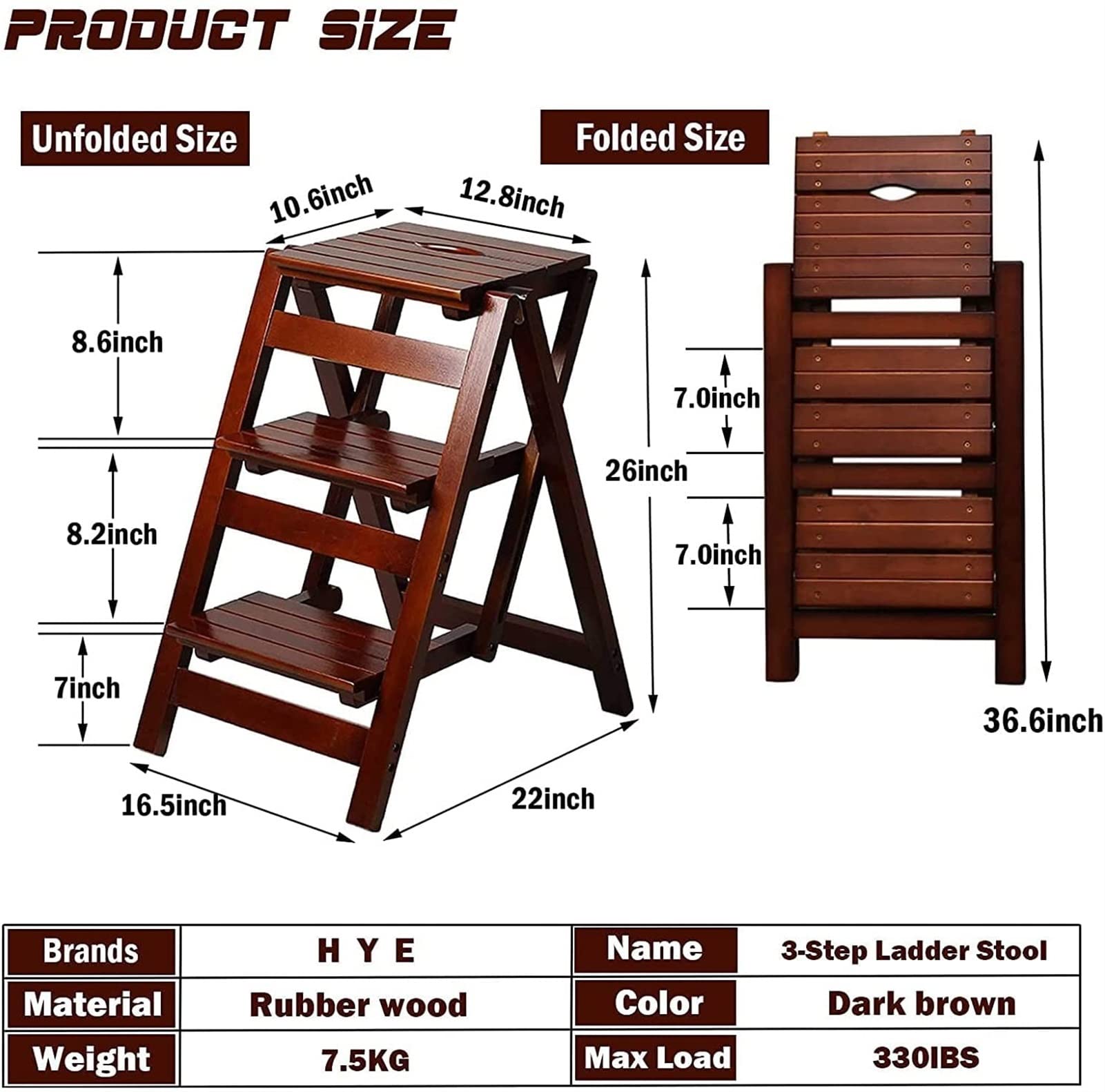 2-Step Wooden Folding Ladder - Multifunctional Step Stool for Home, Kitchen, Library & Household Work - Indoor Climbing Stair Chair (Brown) - Perfect for Reaching High Shelves, Organizing Pantries & Home DIY Projects