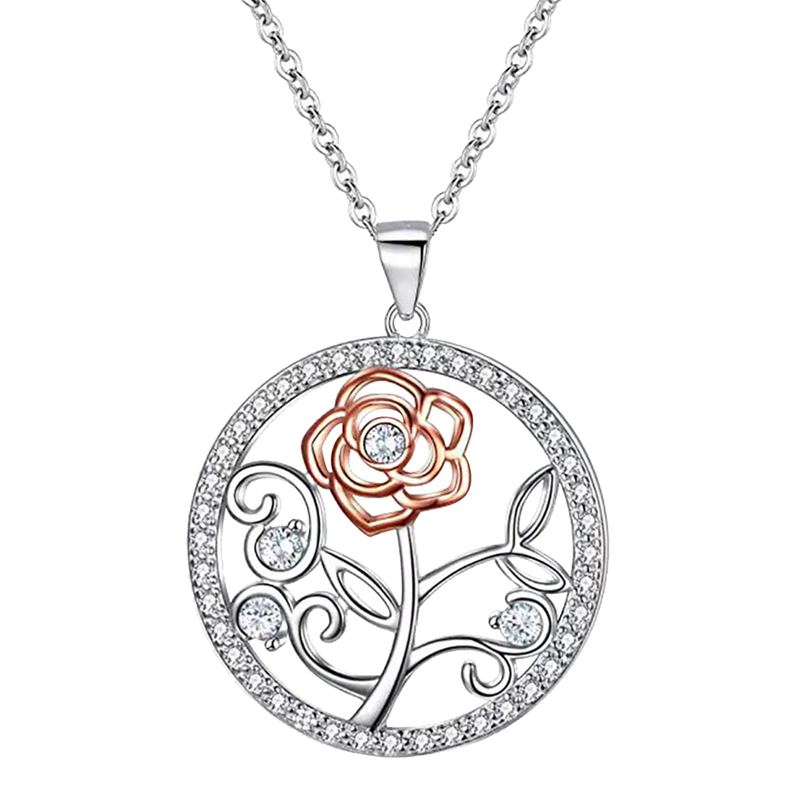 Two-Tone Rose Gold Mother's Day Pendant Necklace - Round Cross Pendant Choker for Women, Gift for Mom, Birthday, Anniversary, Christmas | Elegant Jewelry for Special Occasions