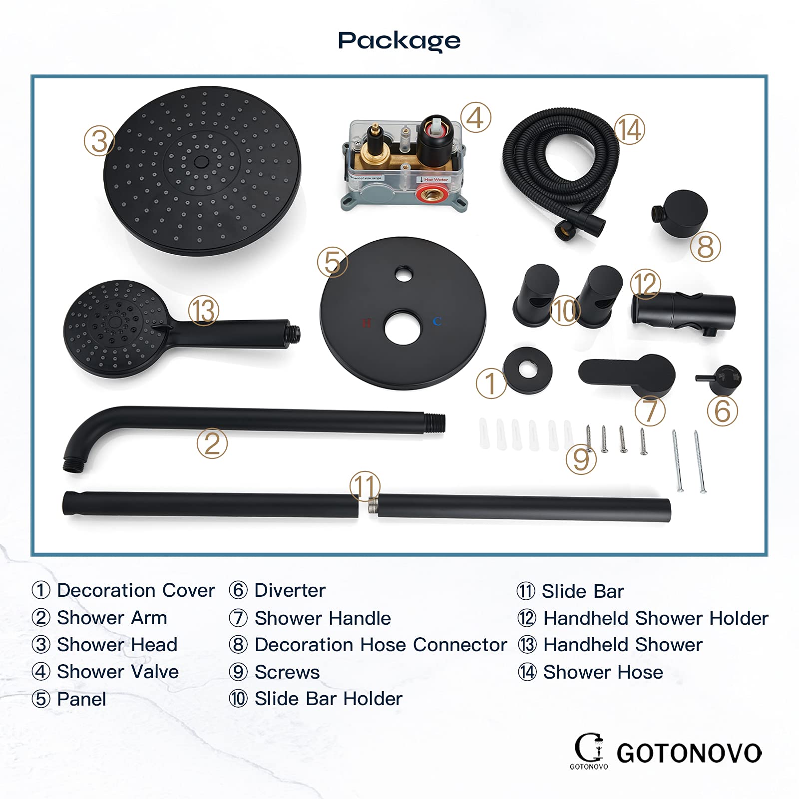 Premium Matte Black Shower System - 10 Inch Rainfall Shower Head, Wall Mounted Slide Bar & 3-Setting ABS Handheld Shower with Rough-in Valve - Modern Bathroom Shower Faucet Set for Spa-Like Experience at Home
