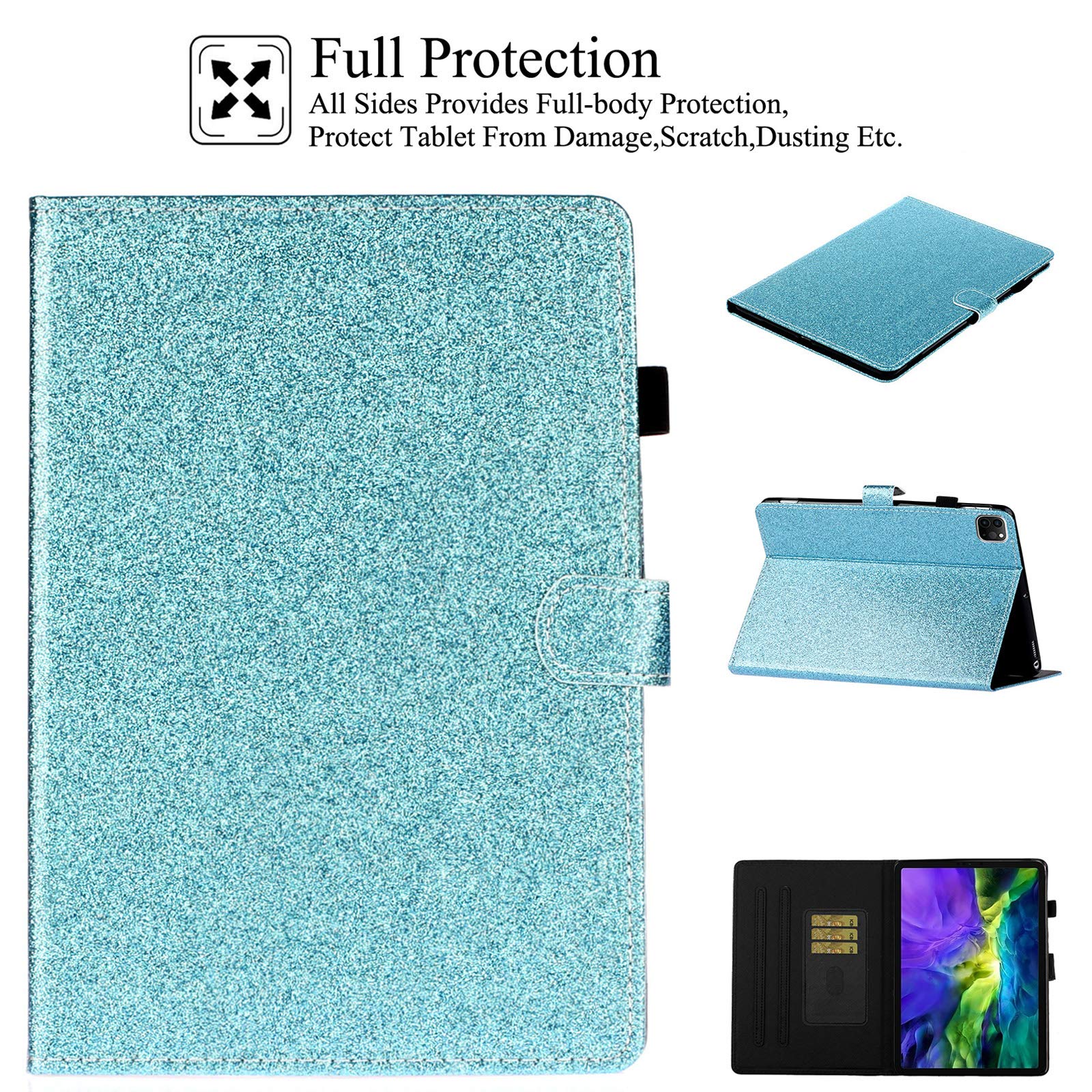 Premium iPad Pro 11 Inch Case (2021/2020/2018 Models) - Multi-Angle Stand with Card Slots, Auto Sleep/Wake Protective Cover - Perfect for Work, Travel & Home Use - Blue