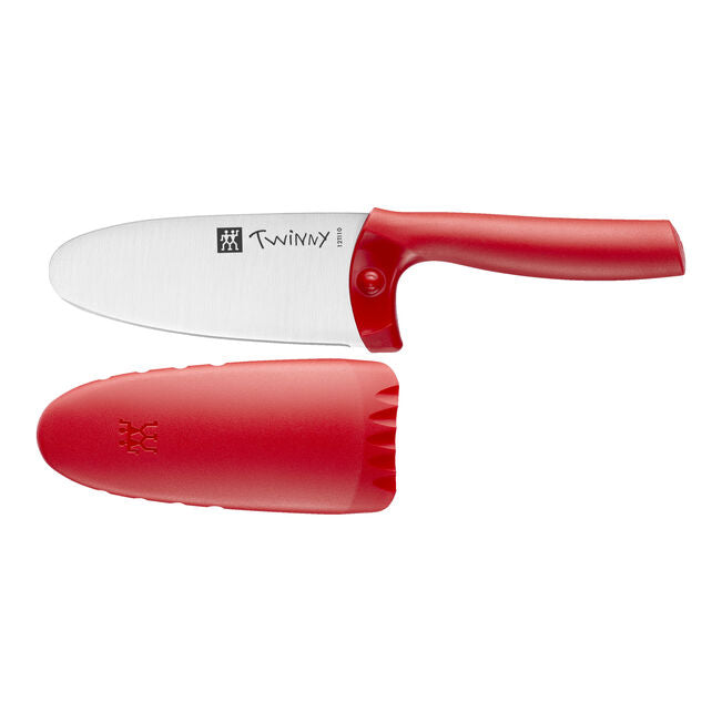 Zwilling Twinny 4 Kids Chef Knife - Safe Cooking Knife for Children with Red Handle & Protective Cover | Perfect for Junior Chefs, Cooking Classes & Family Kitchen Activities