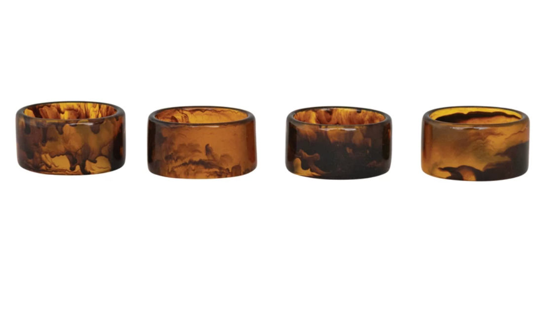 Elegant Tortoise Shell Napkin Rings Set of 6 - Vintage Style Tableware Accessories for Wedding, Dinner Party & Holiday Decor