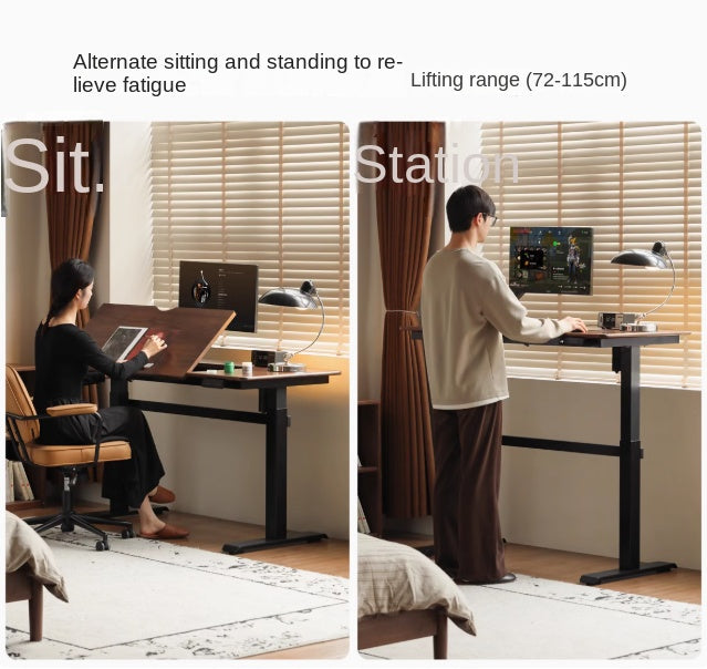 Premium Black Walnut & Oak Solid Wood Electric Height Adjustable Desk - Luxury Home Office & Gaming Workstation for Ergonomic Comfort