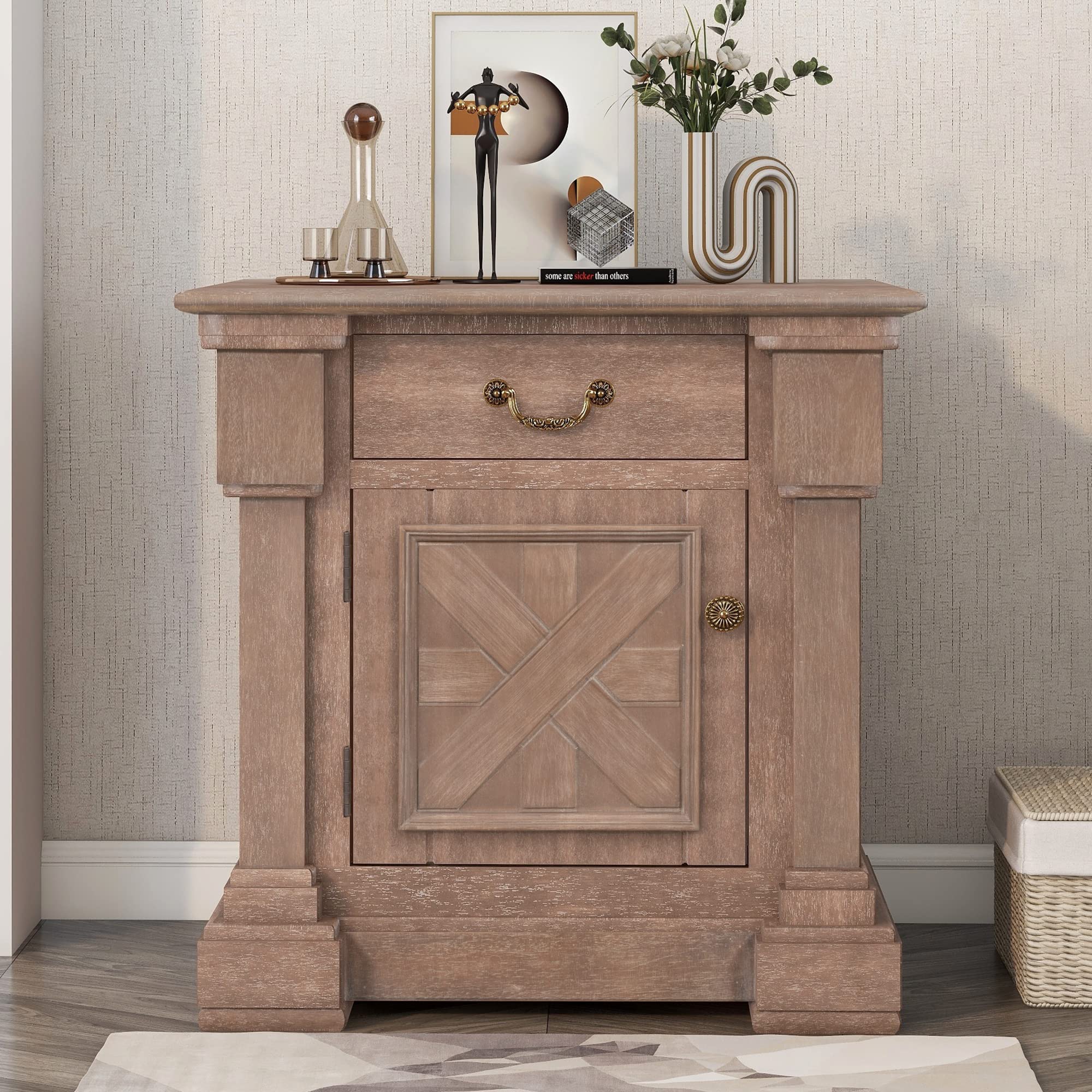 Merax Nightstand with Drawer & Cabinet - Small Bedside End Table with USB Charging Ports - Compact Dresser for Bedroom & Living Room - Brown Wood Nightstand (Perfect for Charging Devices & Storing Essentials)