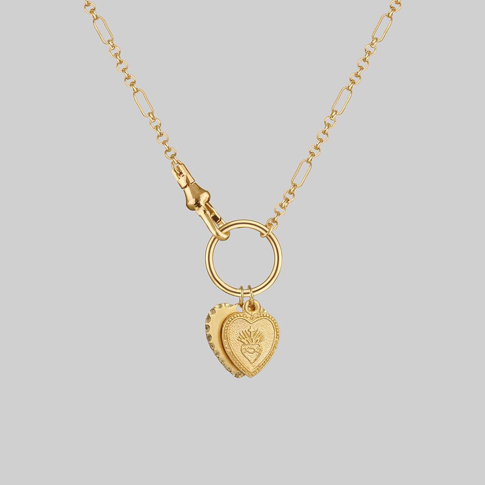 VALENTINA Multi Heart Charm Clasp Necklace - 14K Gold Plated Dainty Layering Jewelry for Women, Perfect Gift for Valentine's Day, Anniversary & Date Night
