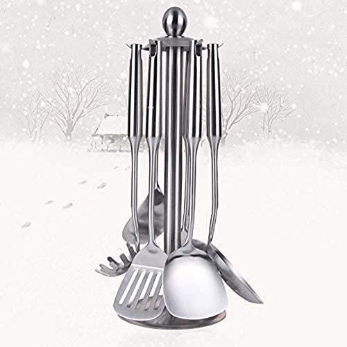 Premium Stainless Steel Spatula Set - 5-Piece Kitchen Utensil Set with Turner, Spoon, Shovel, Colander & Rice Scoop | Durable Cooking Tools with Storage Rack | Ideal for Baking, Flipping Pancakes & Serving Rice