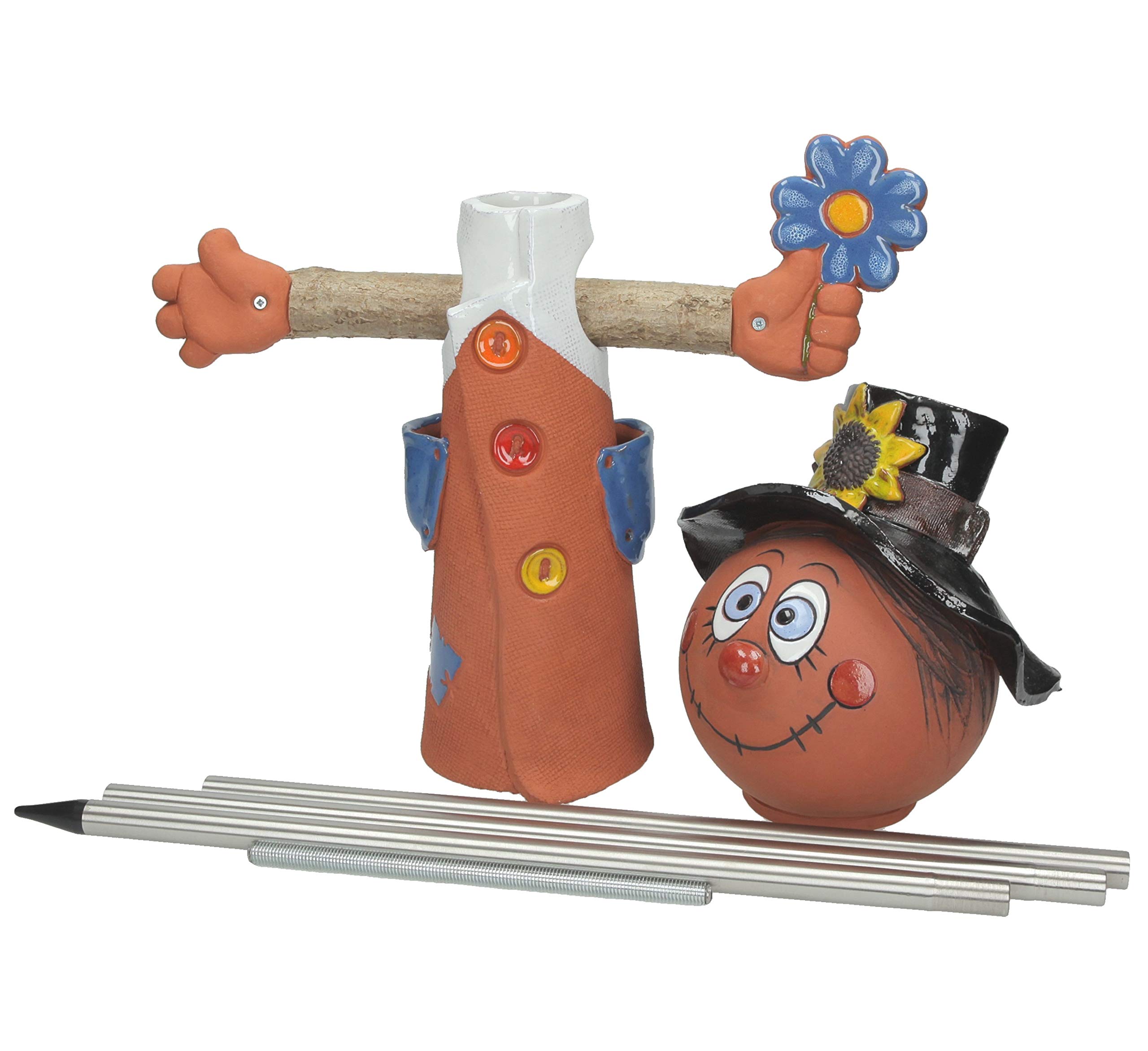Handmade Frostproof Ceramic Scarecrow Lawn Stake - Unique Outdoor Garden Decor Statue for Men & Women - Perfect Yard Gift for Gardeners - Ideal for Patio, Backyard & Landscape Decoration