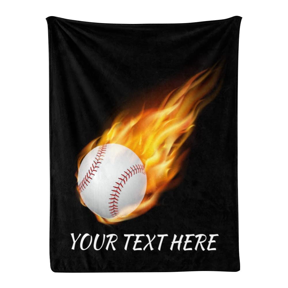 Custom Baseball Throw Blankets with Text Name - Personalized Flannel Blanket for Adults & Kids 30