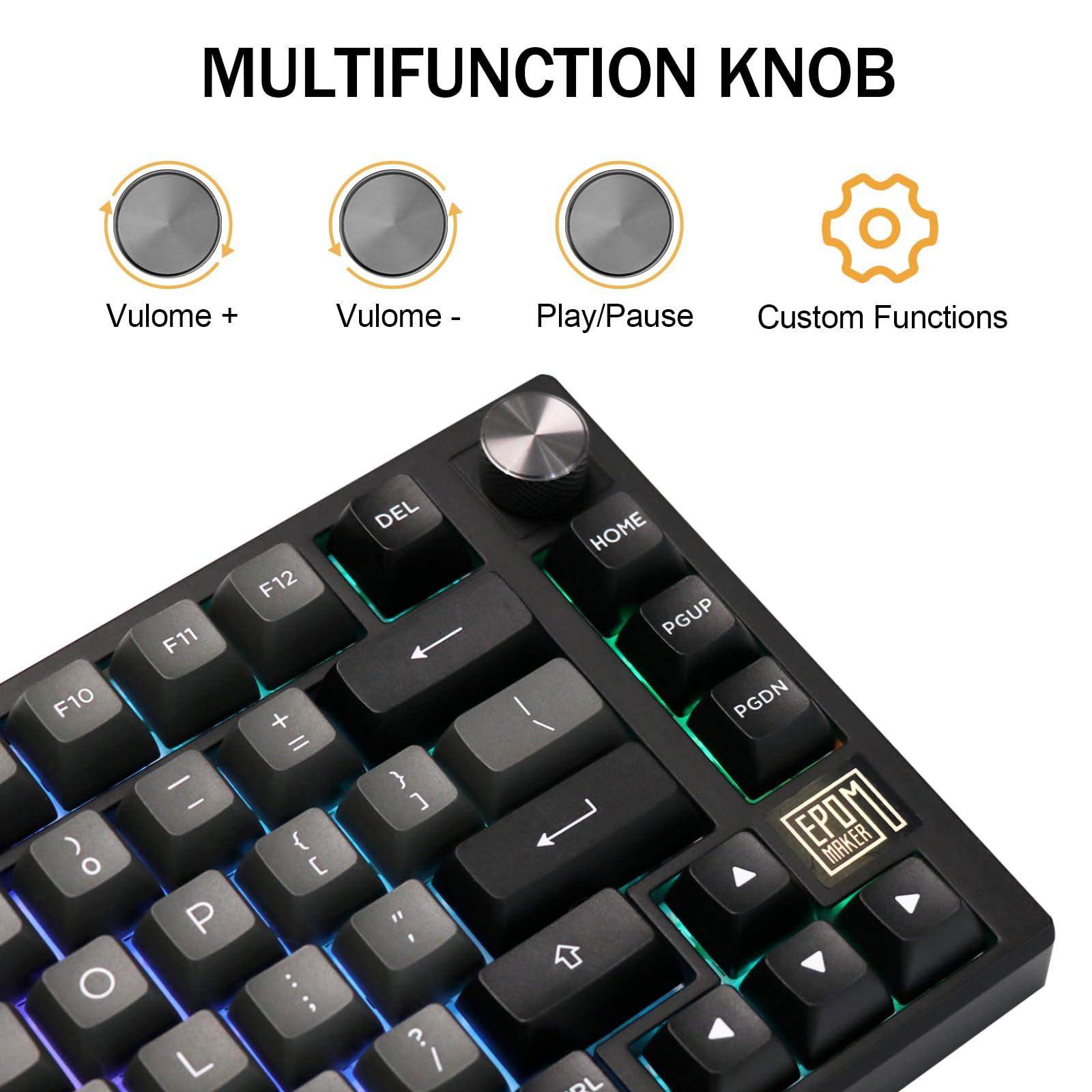 EPOMAKER TH80 SE Gasket 75% Mechanical Keyboard - NKRO Hot Swappable RGB Gaming Keyboard with Poron/EVA Foam, Knob Control for PC/Mac (Black Silver, Wisteria Linear Switch) | Perfect for Esports, Office Work & Typing Enthusiasts