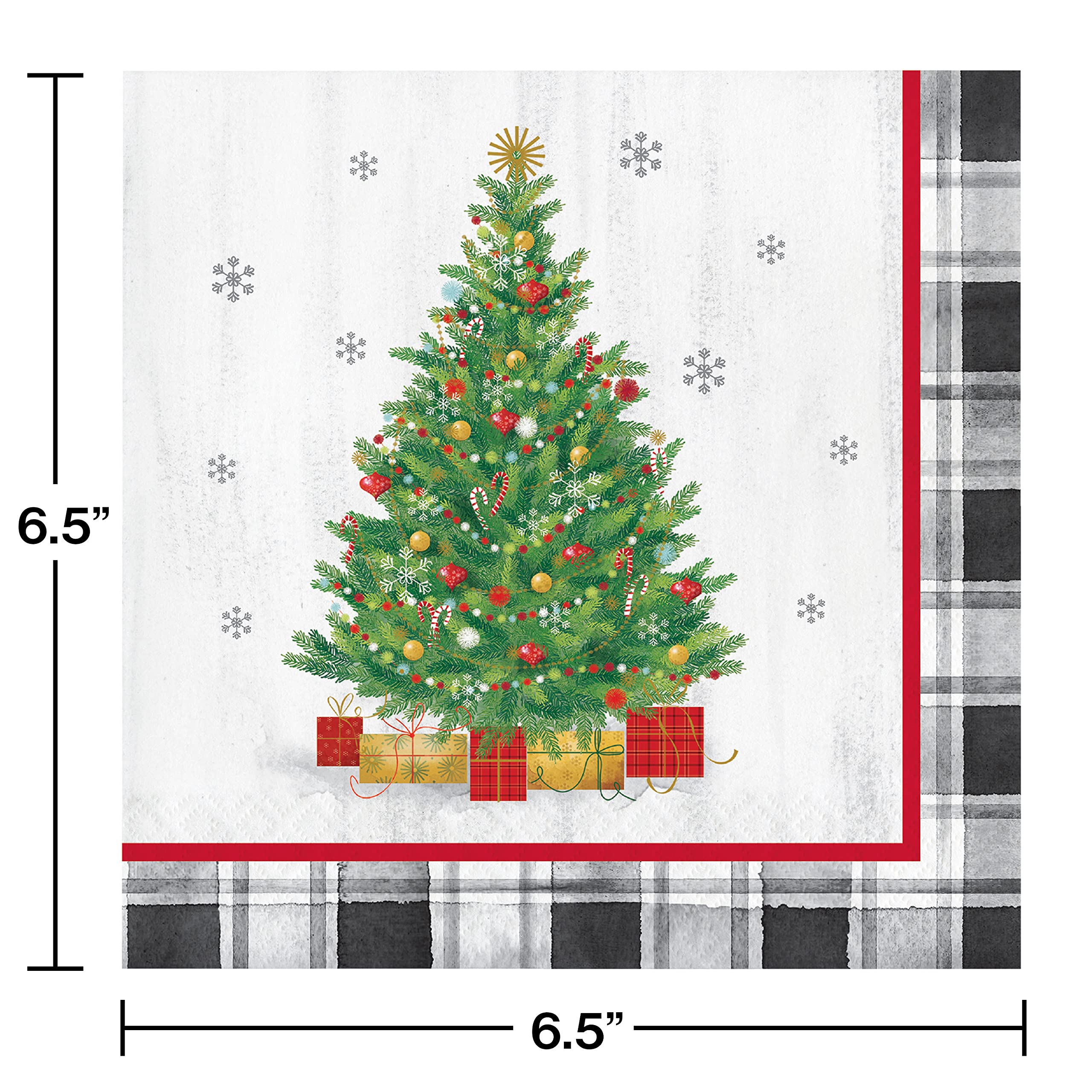 Festive Christmas Tree Printed Paper Napkins - 16 Count, Holiday Dinner Party Decorations for Christmas, Thanksgiving, and Family Gatherings