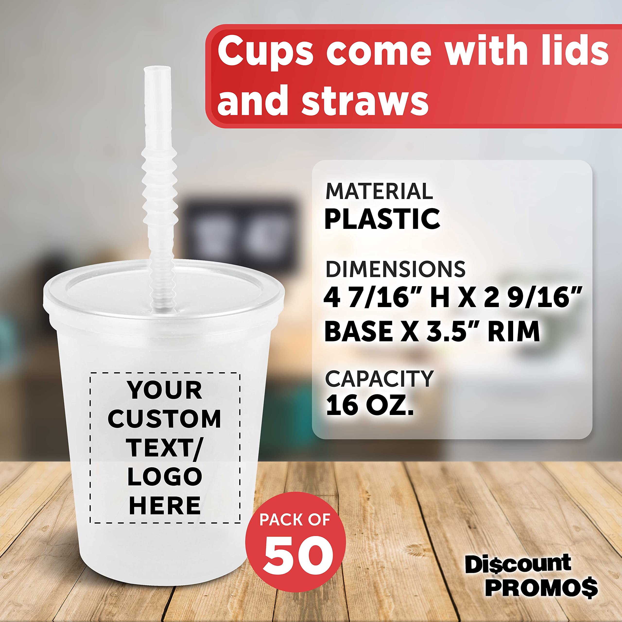 50-Pack Custom 16oz Plastic Cups with Lids & Straws - Bulk Personalized Clear Drinkware for Summer Parties, Weddings, Birthdays, Beach Picnics & Sporting Events - Reusable & Durable Party Supplies