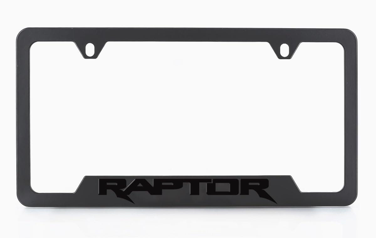 Black Ford Raptor Metal License Plate Frame - Heavy Duty Matte Black Truck Accessory for Off-Road & Street Use