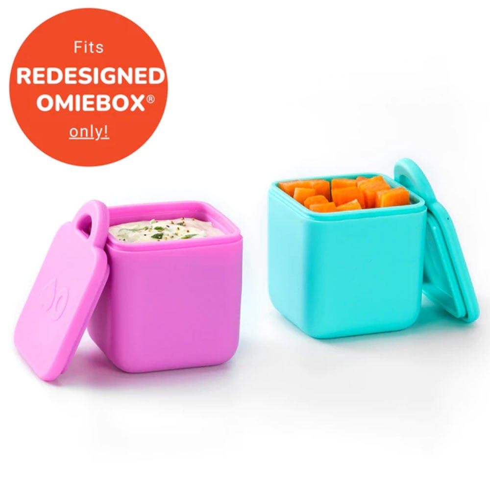 OmieDip 2-Pack Reusable Food Containers - Pink & Teal | Leak-Proof Bento Boxes for Kids Lunch, Snacks, Dips & On-the-Go Meals